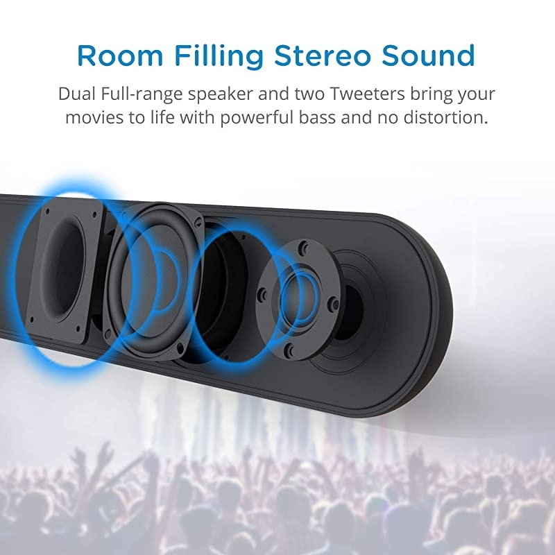 BESTISAN 80 Watts TV Sound Bar Home Theater Speaker with Dual Connection Way Bluetooth 50 MovieMusicDialogue Audio Mode Enhanced Bass Technology Bass Adjustable Wall Mountable