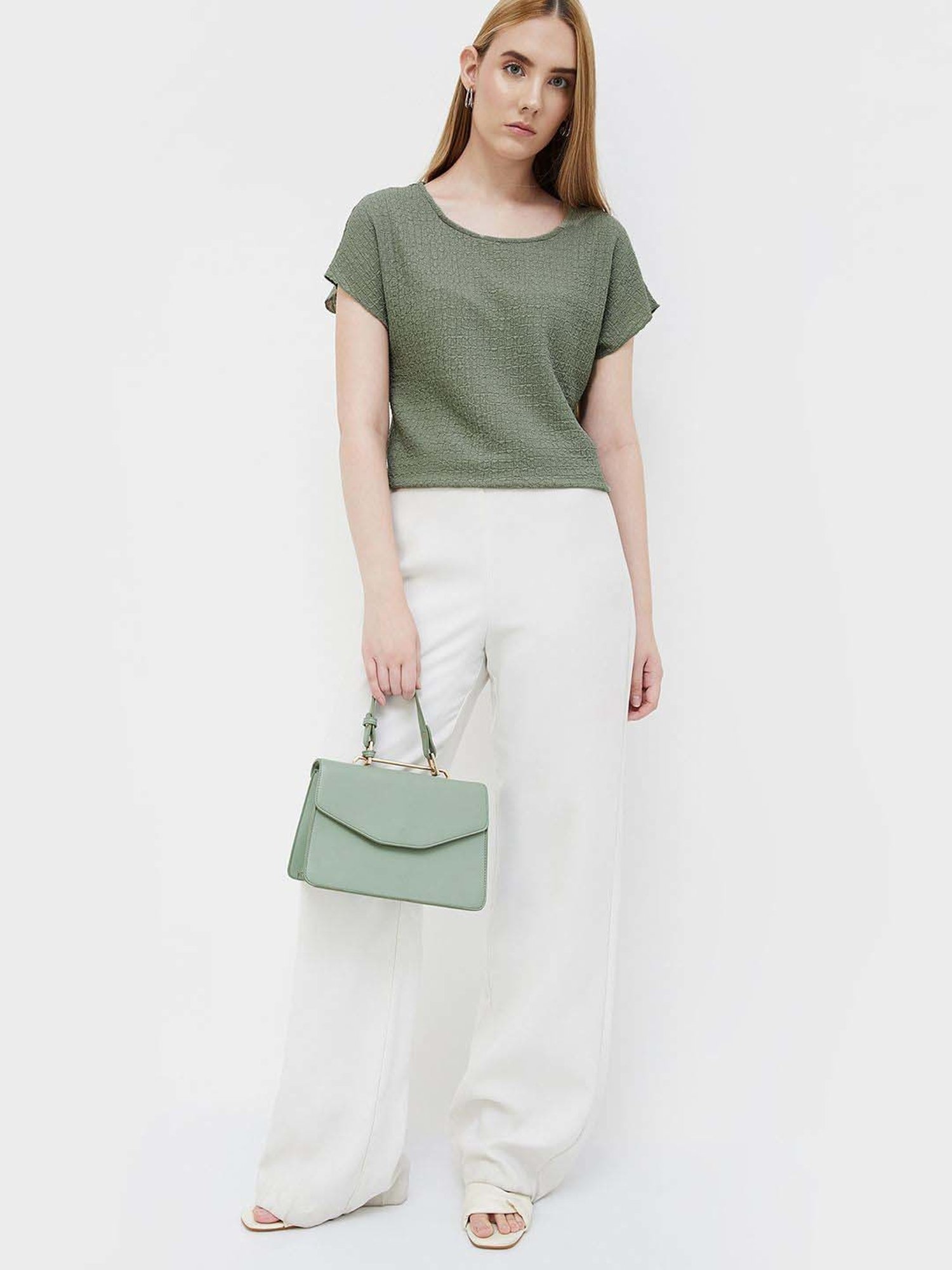 Code by Lifestyle Green Self Pattern Top