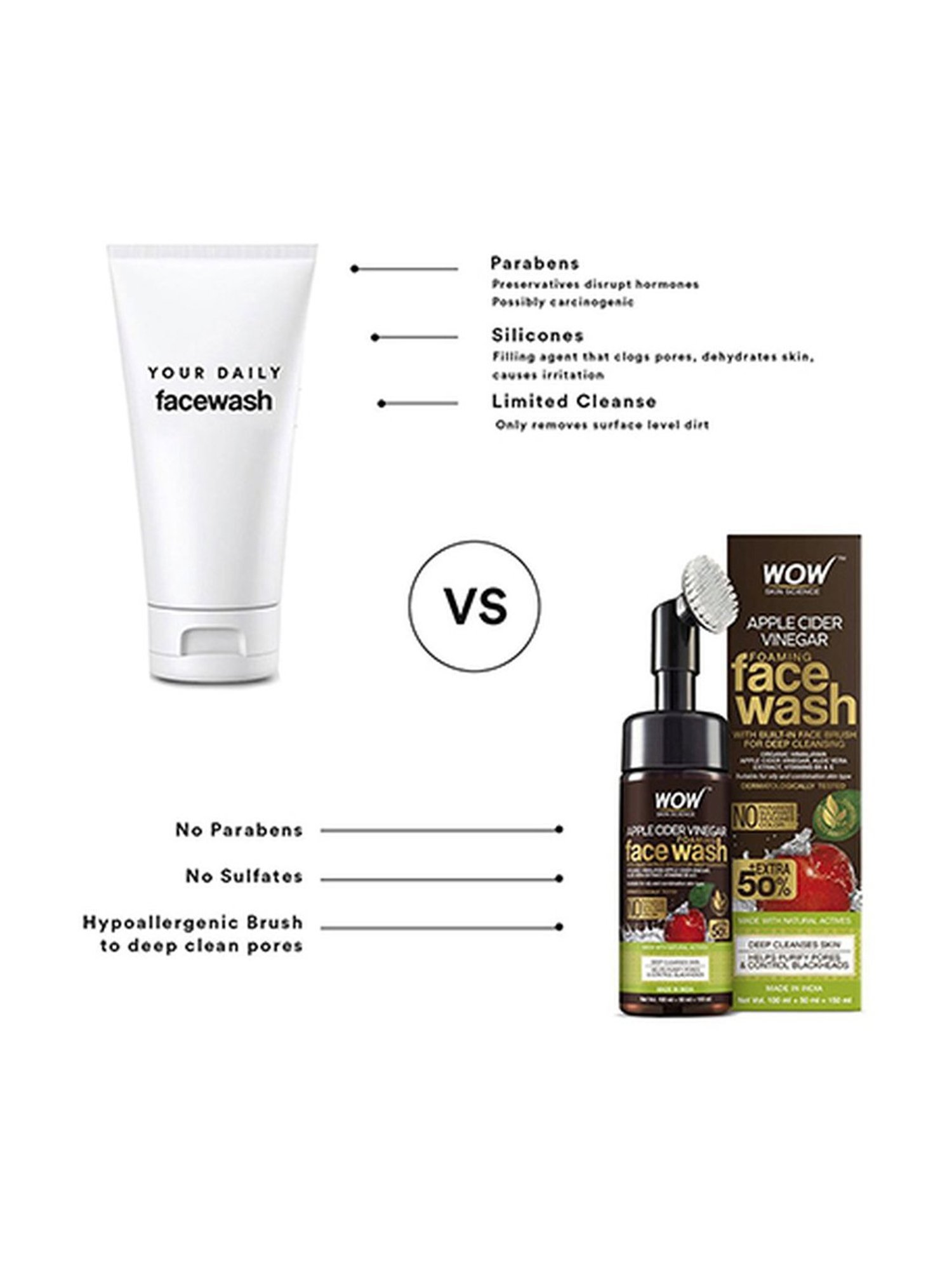 WOW Skin Science Apple Cider Vinegar Foaming Face Wash - 150 ml