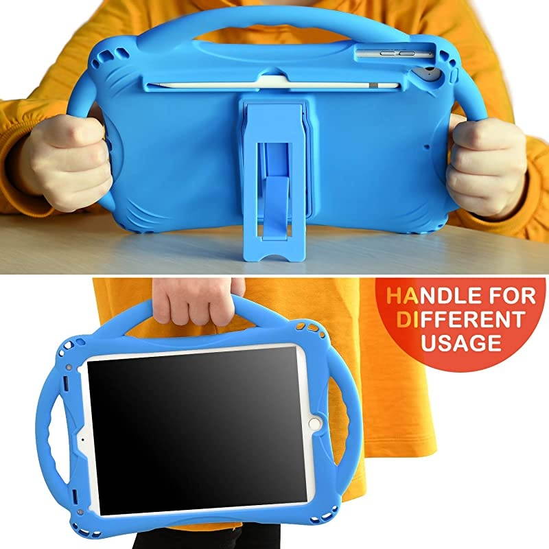 Kids case for iPad 8th 7th Gen 102 2020 iPad Air 3rd Gen 105 2019 iPad Pro 1052017 Premium FoodGrade Silicone Lightweight Shock Proof Handle Stand Kids Friendly Cover Blue