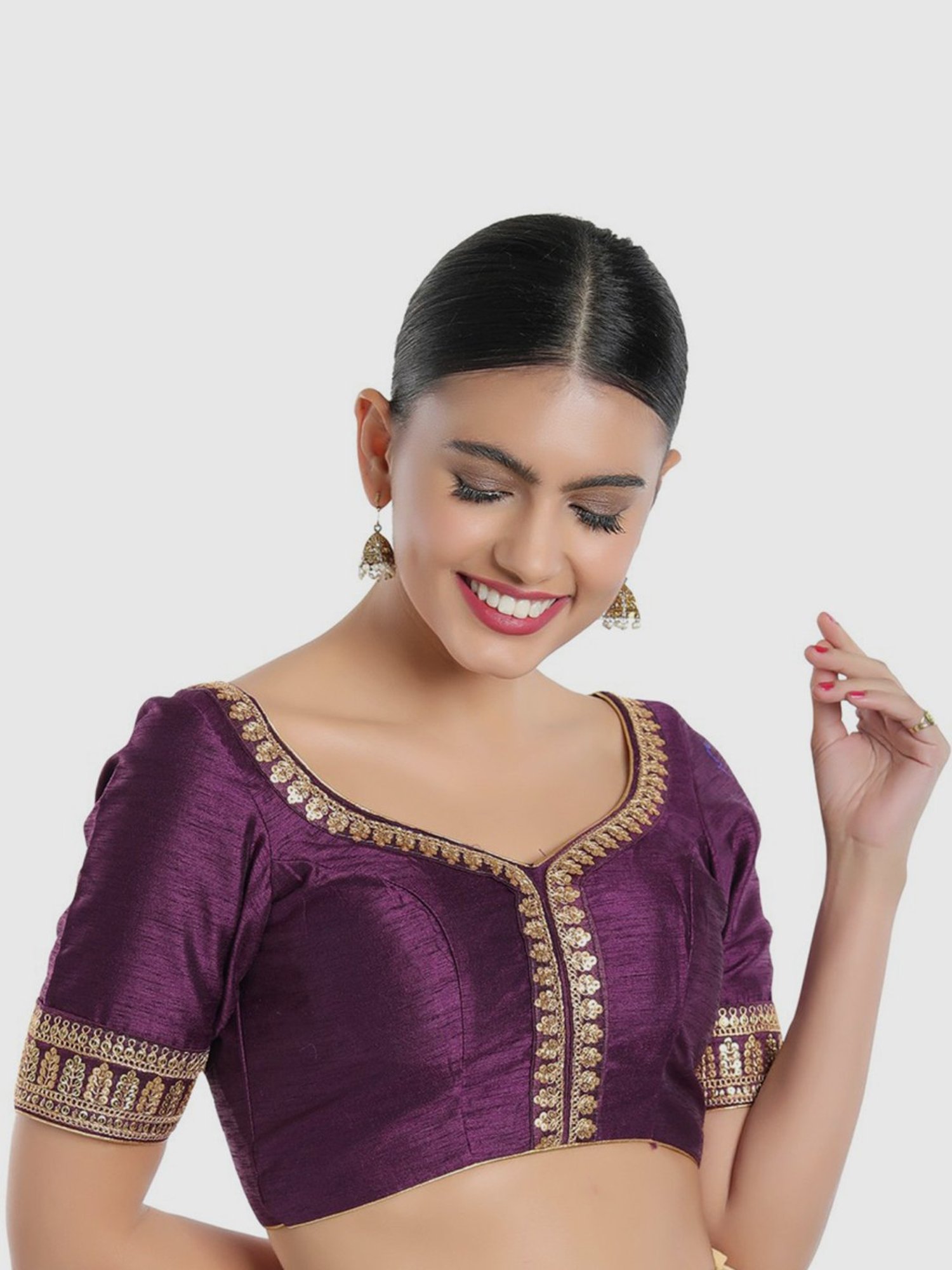 Salwar Studio Purple Embellished Readymade Blouse