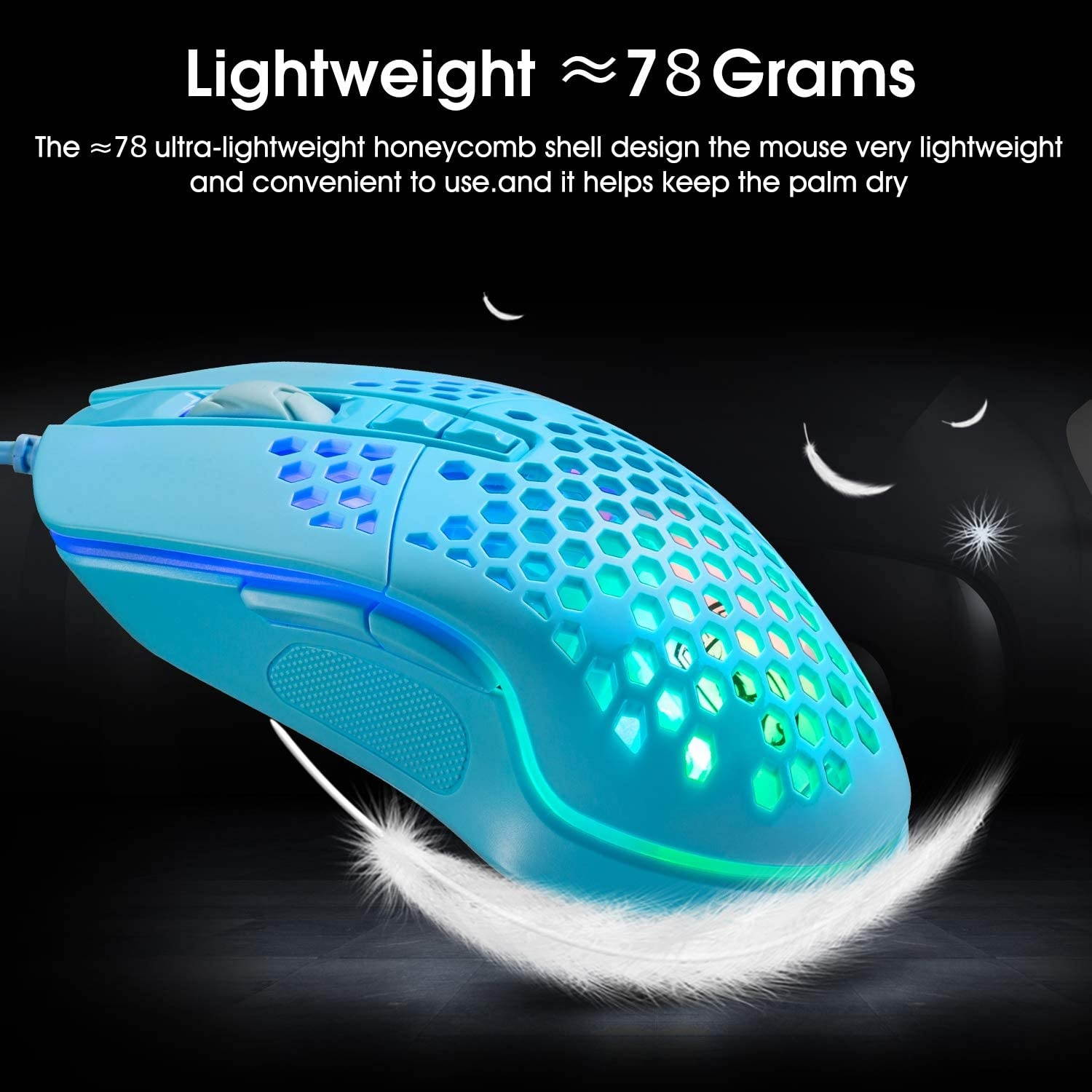 Lightweight Gaming MouseRGB Chroma LED Light Wired USB Mouse with Lightweight Honeycomb Shell 6400 DPI Adjustable 7 Programmed Button Ergonomic Optical Computer Gamer Gaming Mice for Mac PC Laptop