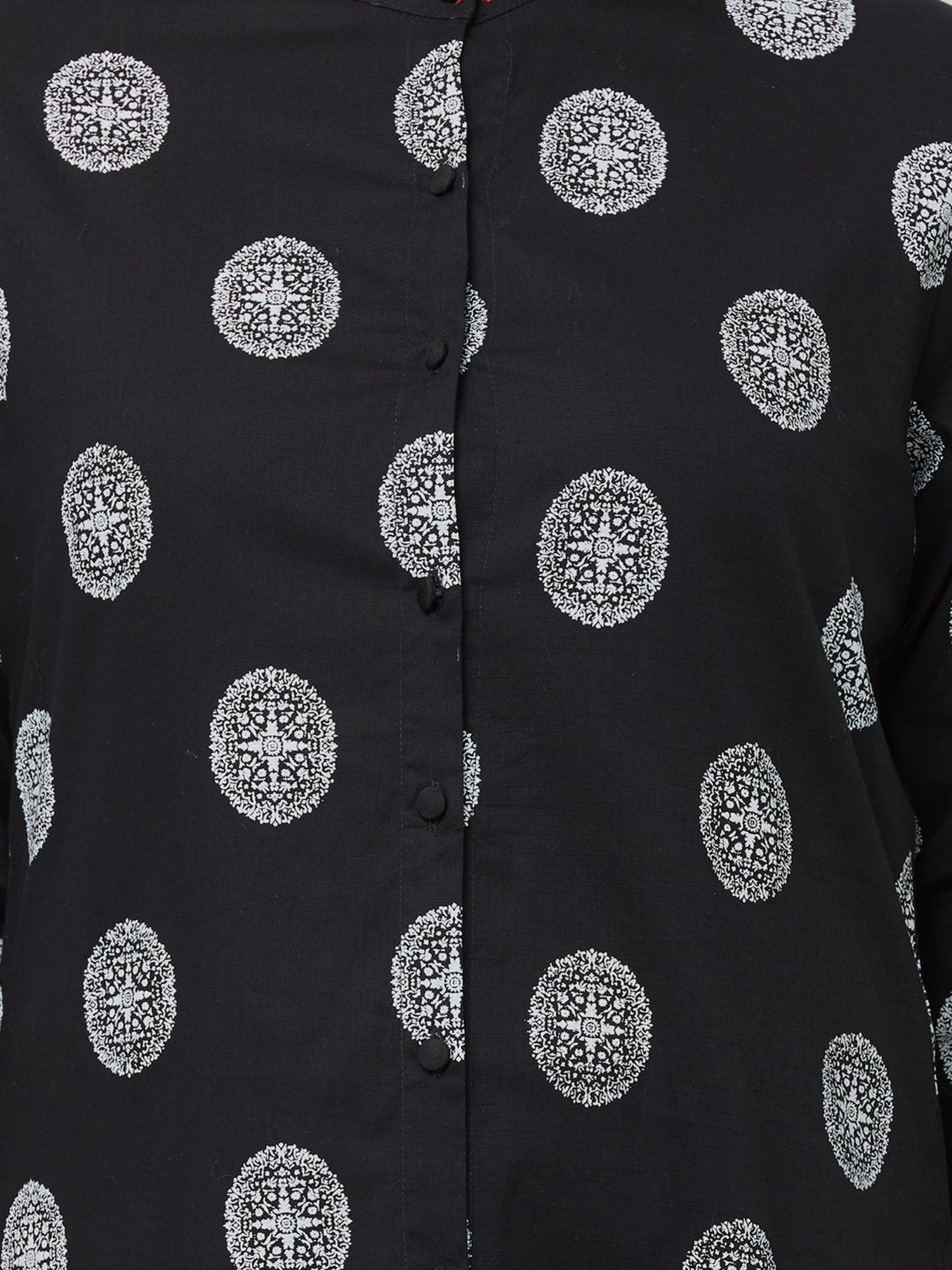 Fusion Beats Black Cotton Printed Straight Kurta