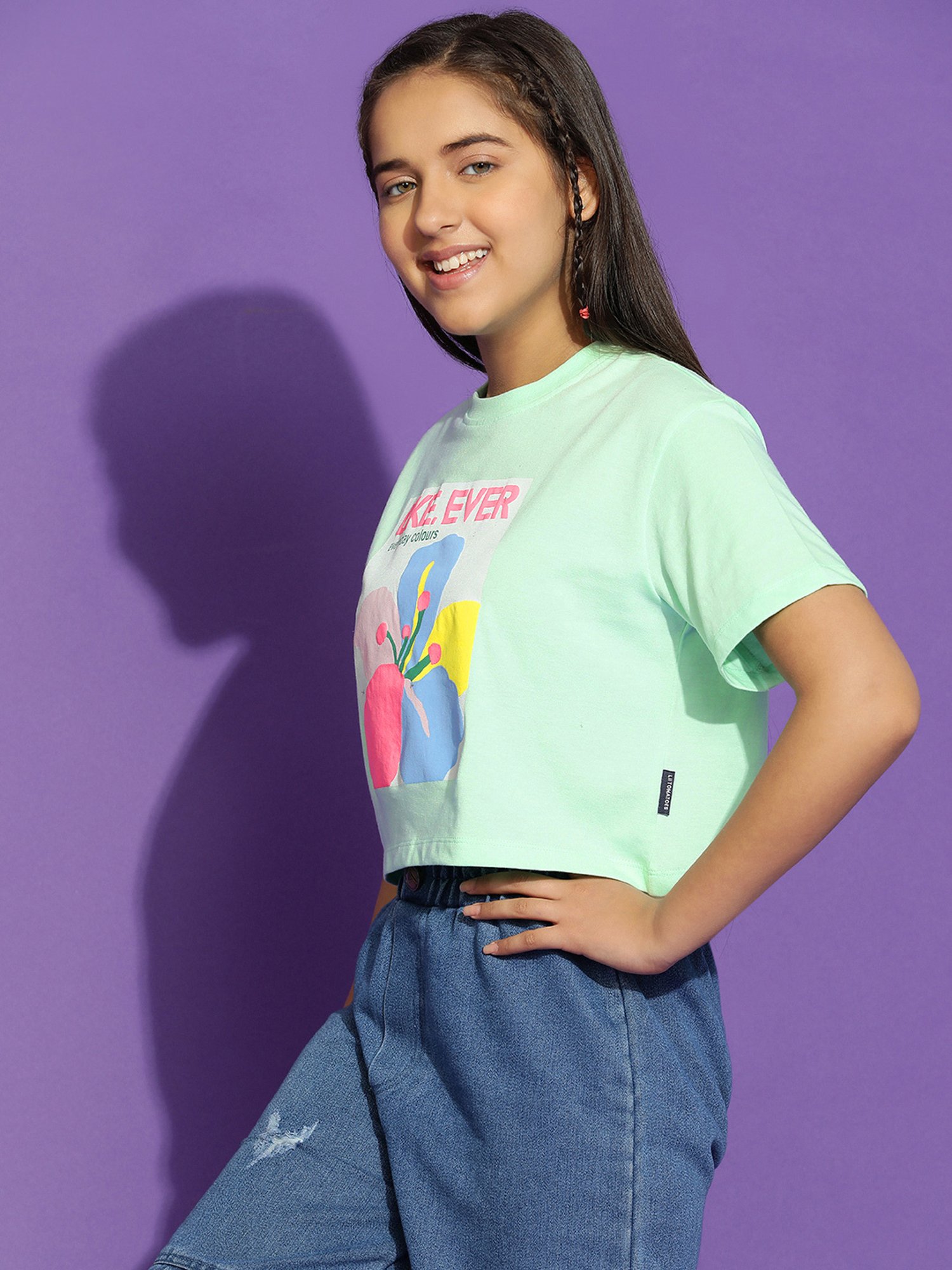 Lil Tomatoes Kids Light Green Printed Crop Top