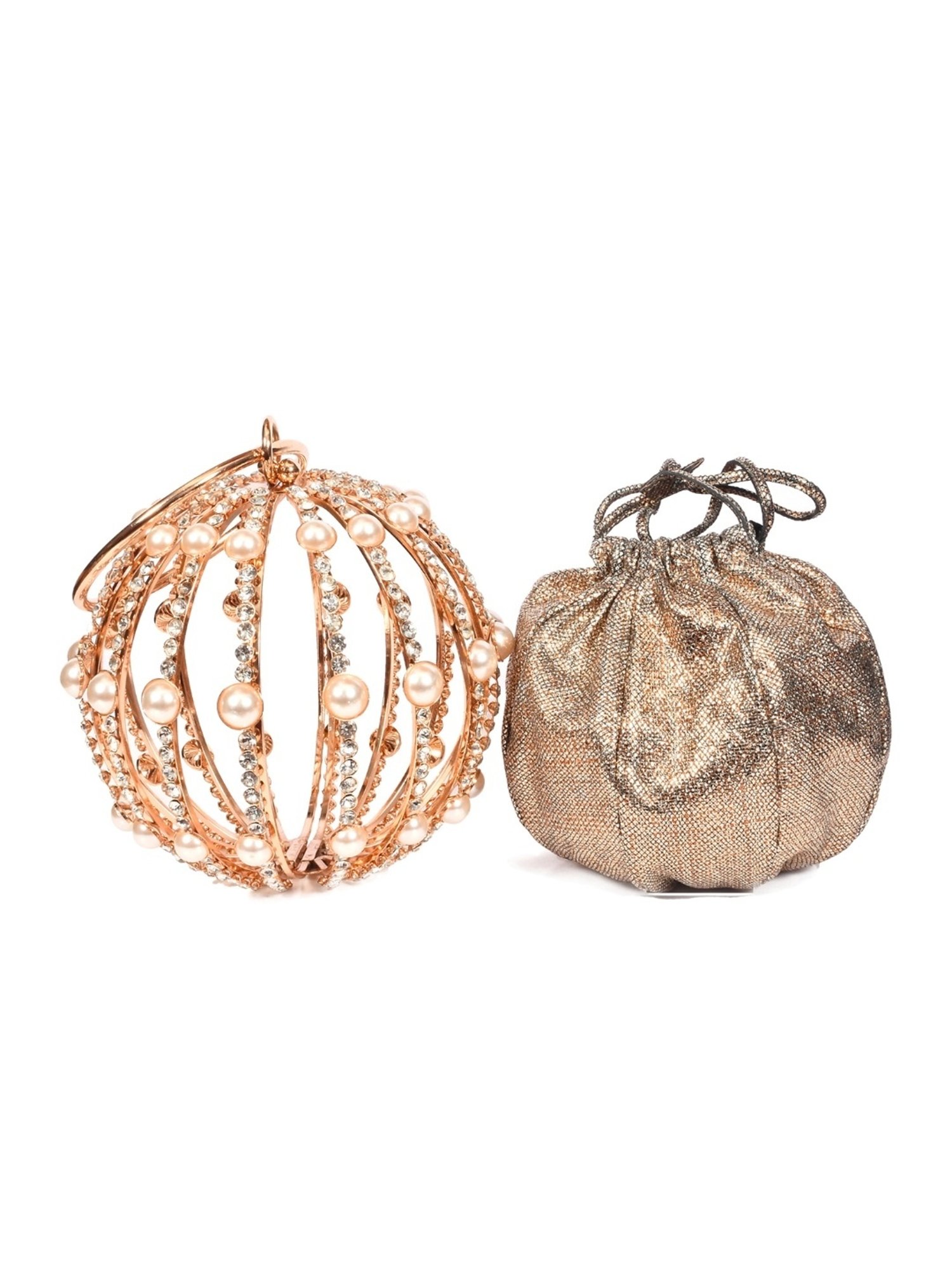 SASSORA IVORY Gold Leather Embellished Handbag