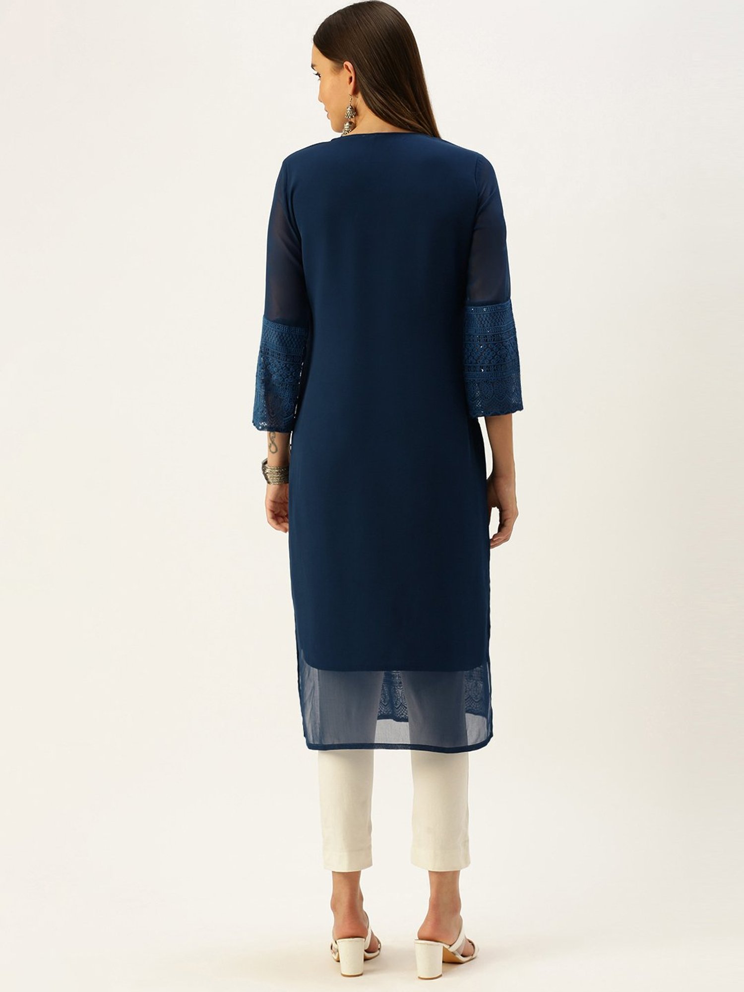SWAGG INDIA Blue Embroidered Straight Kurta