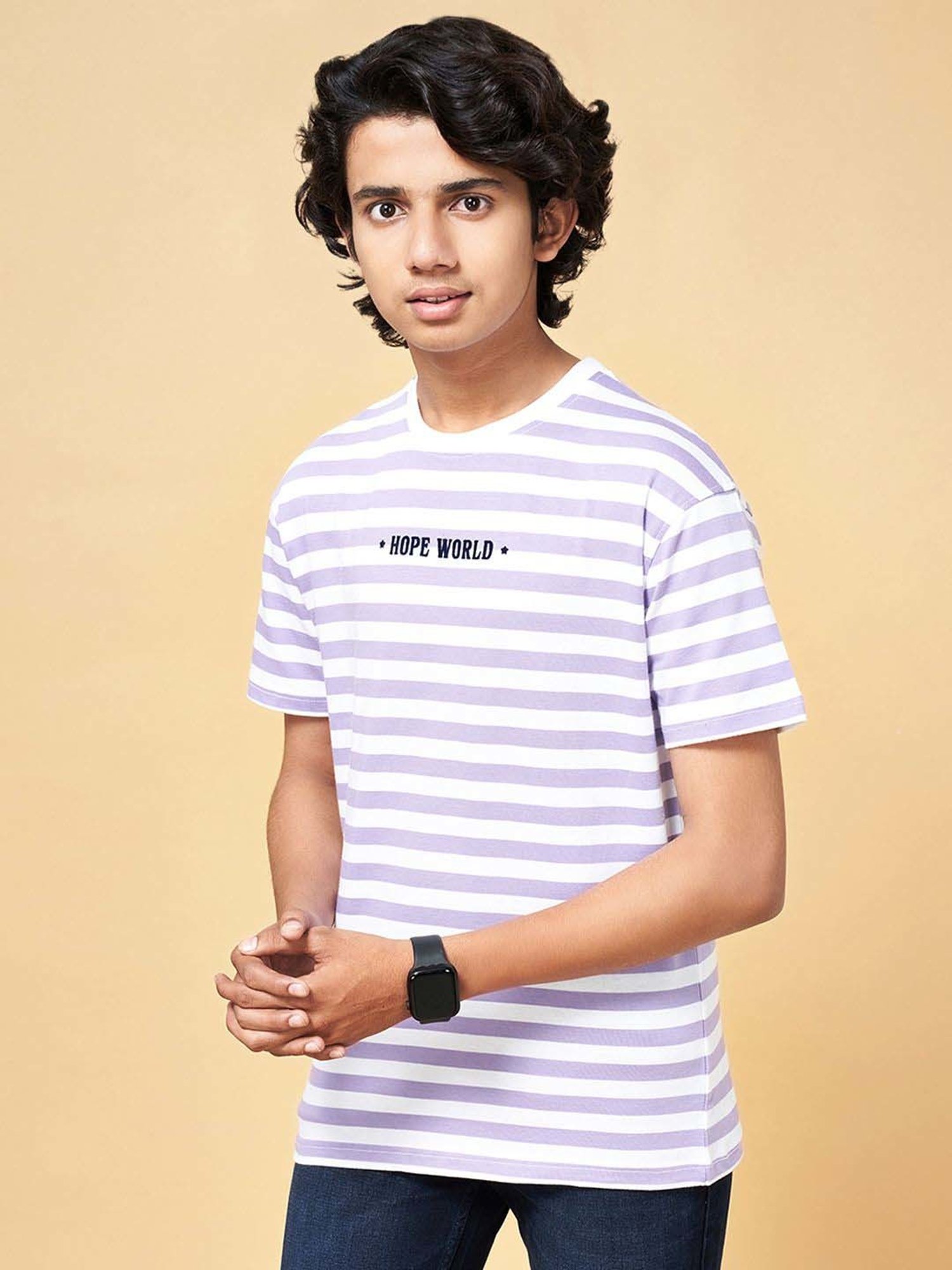 Coolsters by Pantaloons Kids White & Purple Cotton Striped T-Shirt