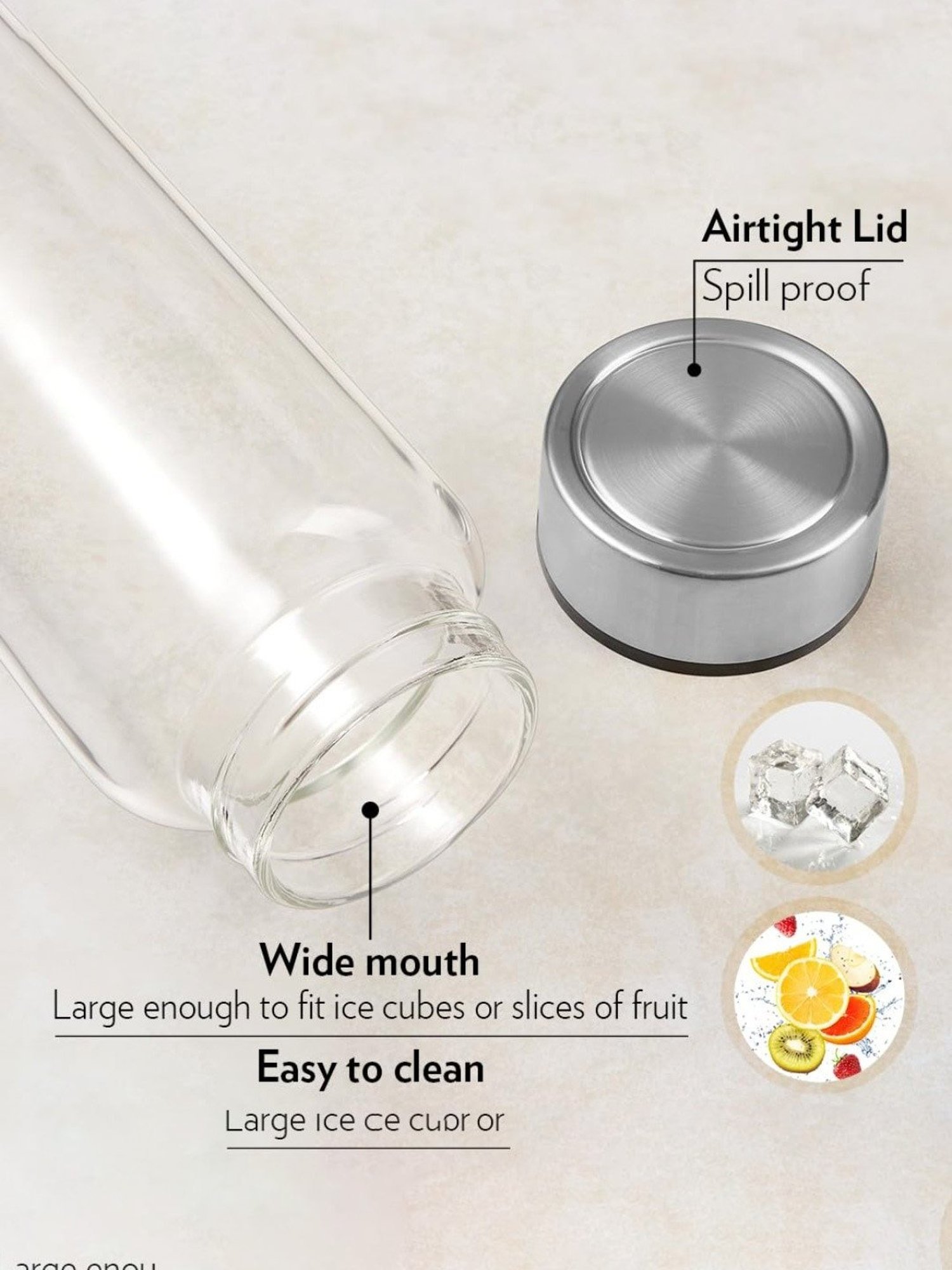 Borosil Water Bottle with Leakproof & Easy to Carry Set of 2 (Transparent, 750 ml)
