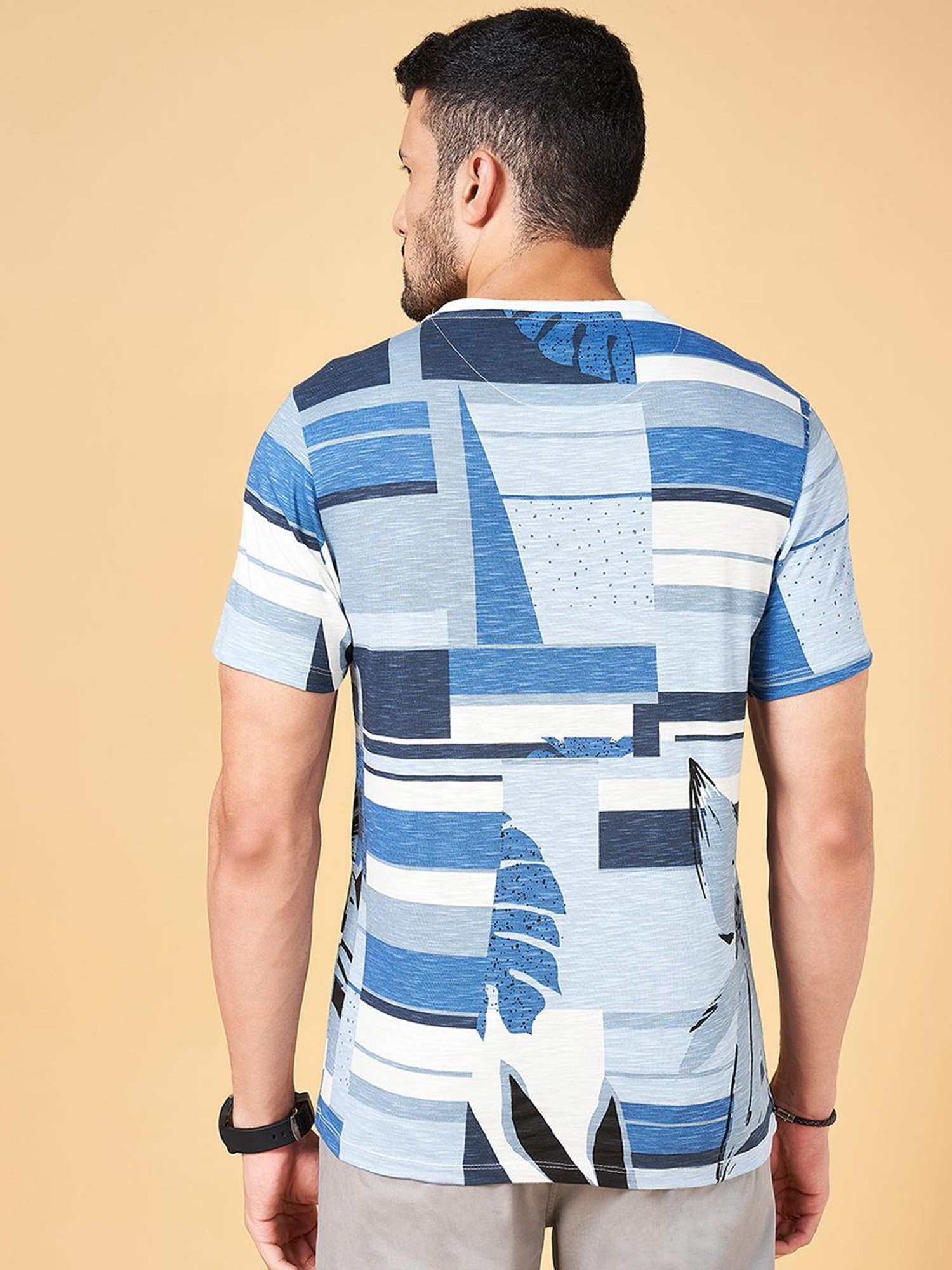 Urban Ranger by Pantaloons Blue Cotton Slim Fit Printed T-Shirt