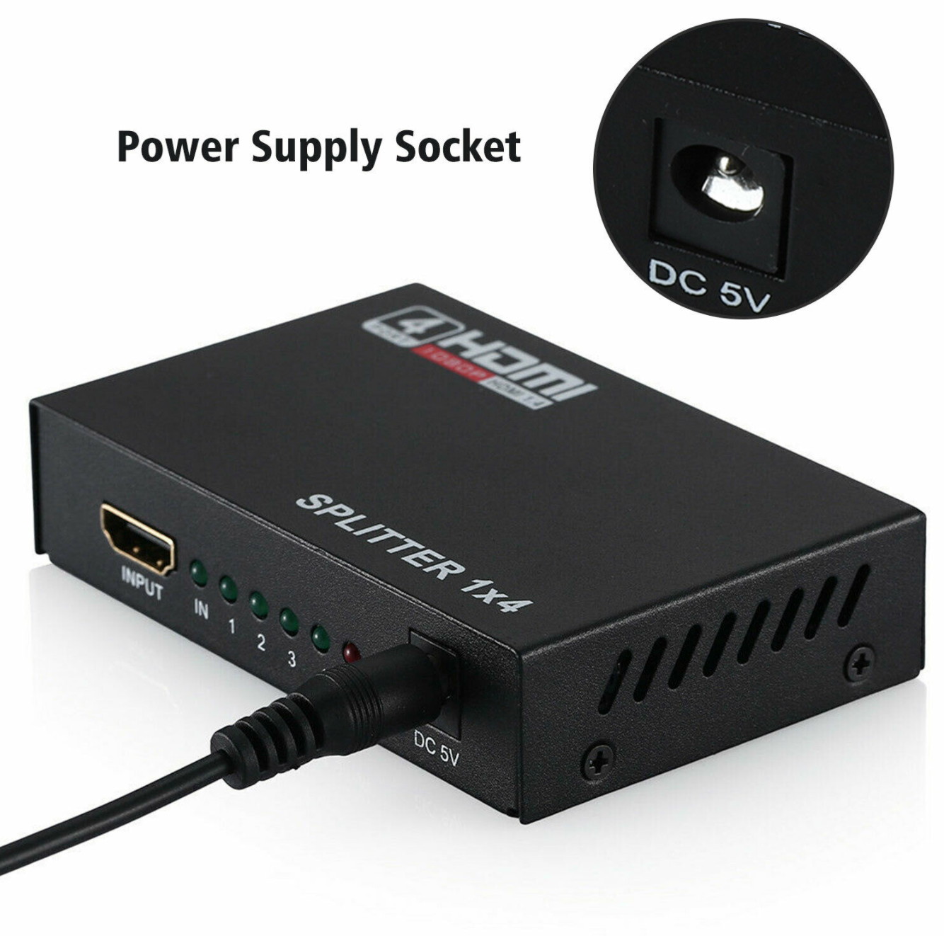 HDMI Splitter 1 in 4 out Full HD 4 Port Hub Repeater Amplifier v1.4 3D 4K 1080p