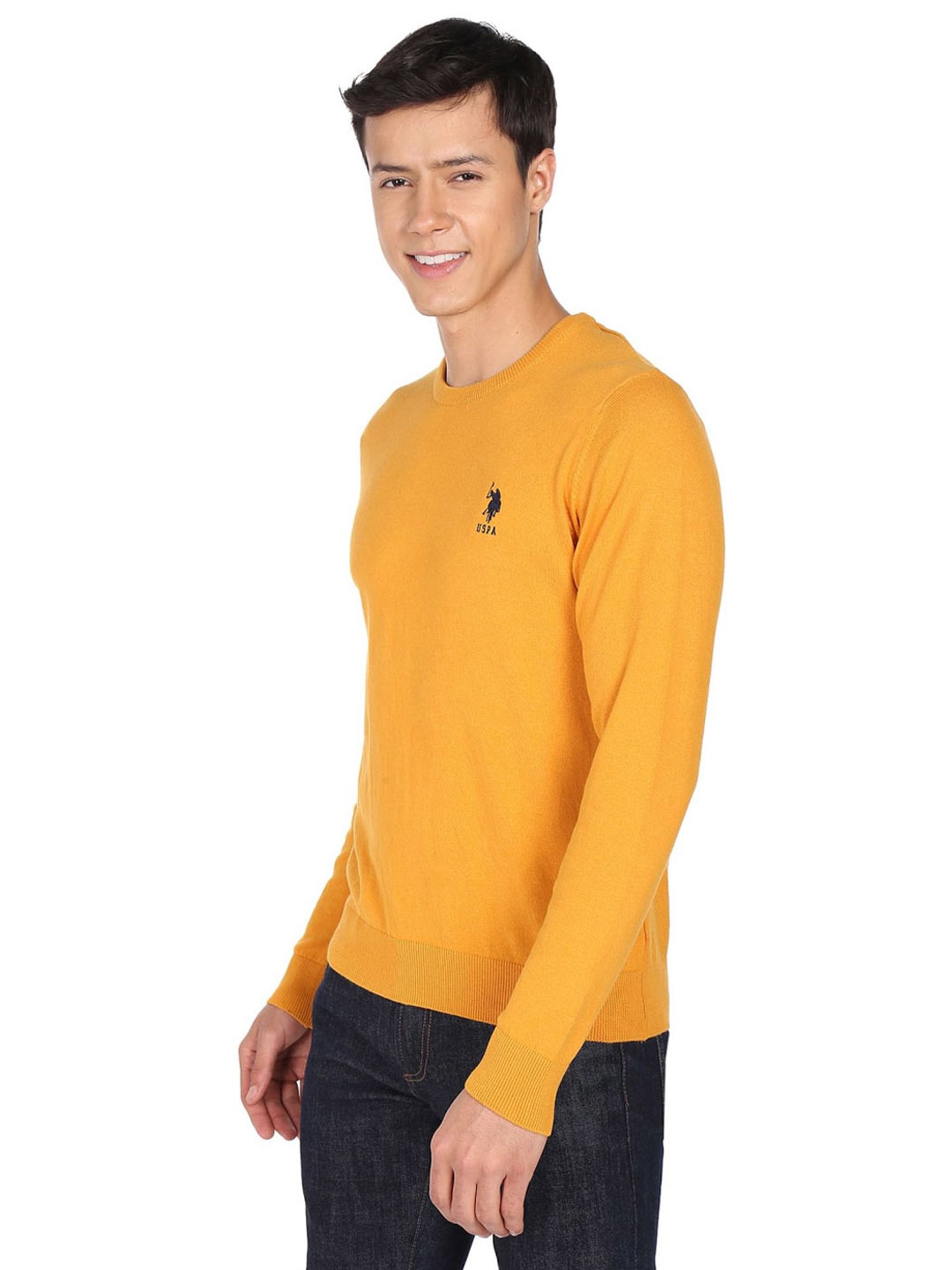 U.S. Polo Assn. Yellow Cotton Regular Fit Sweaters