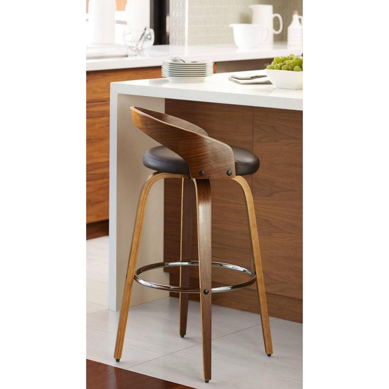 LumiSource Gratto 29 1/4" Chocolate Brown Faux Leather Modern Swivel Bar Stool