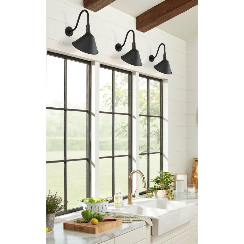 Franklin Iron Works Rustic Farmhouse Outdoor Barn Light Fixture Black 18" Curving Gooseneck RLM Exterior House Porch Patio Deck