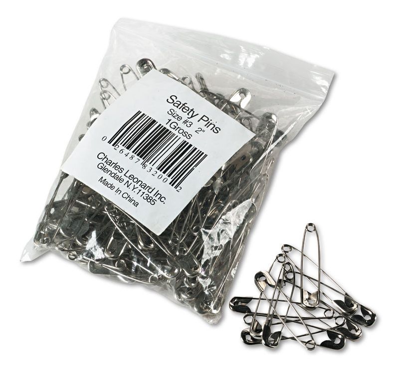 Charles Leonard Safety Pins Nickel-Plated Steel 2" Length 144/Pack 83200