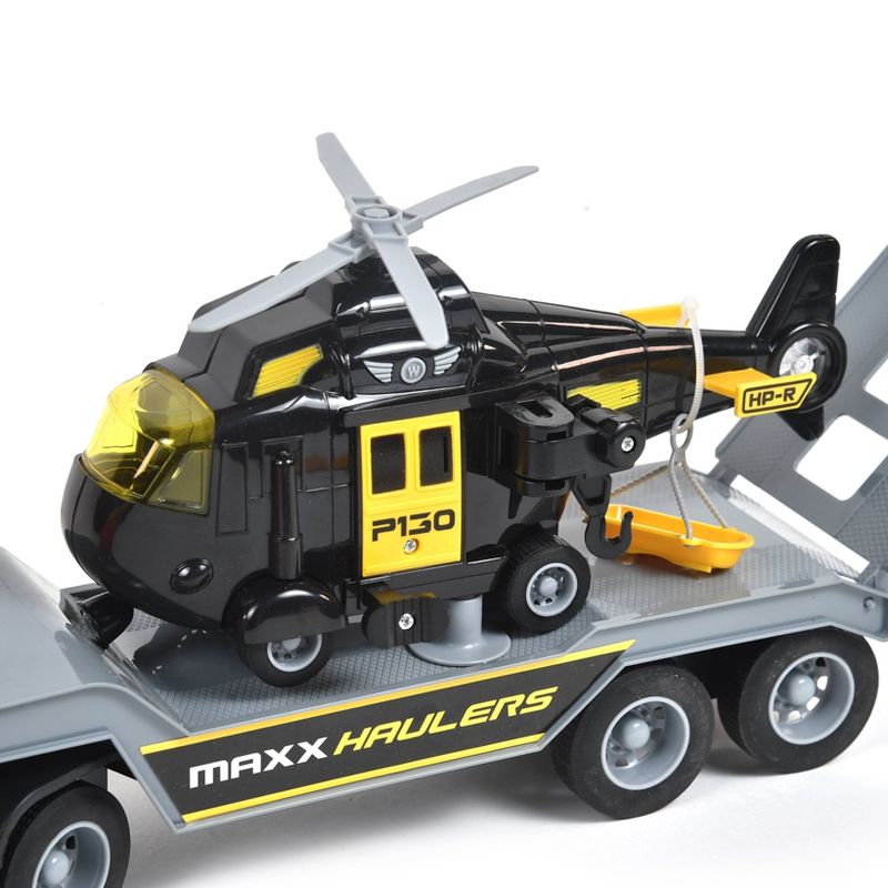 Maxx Action Lights & Sounds Helicopter Truck and Trailer Transport