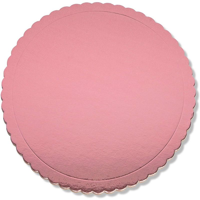 Sparkle and Bash 12 Pack Rose Gold Foil Cake Boards, Scalloped Dessert Base (12 In)