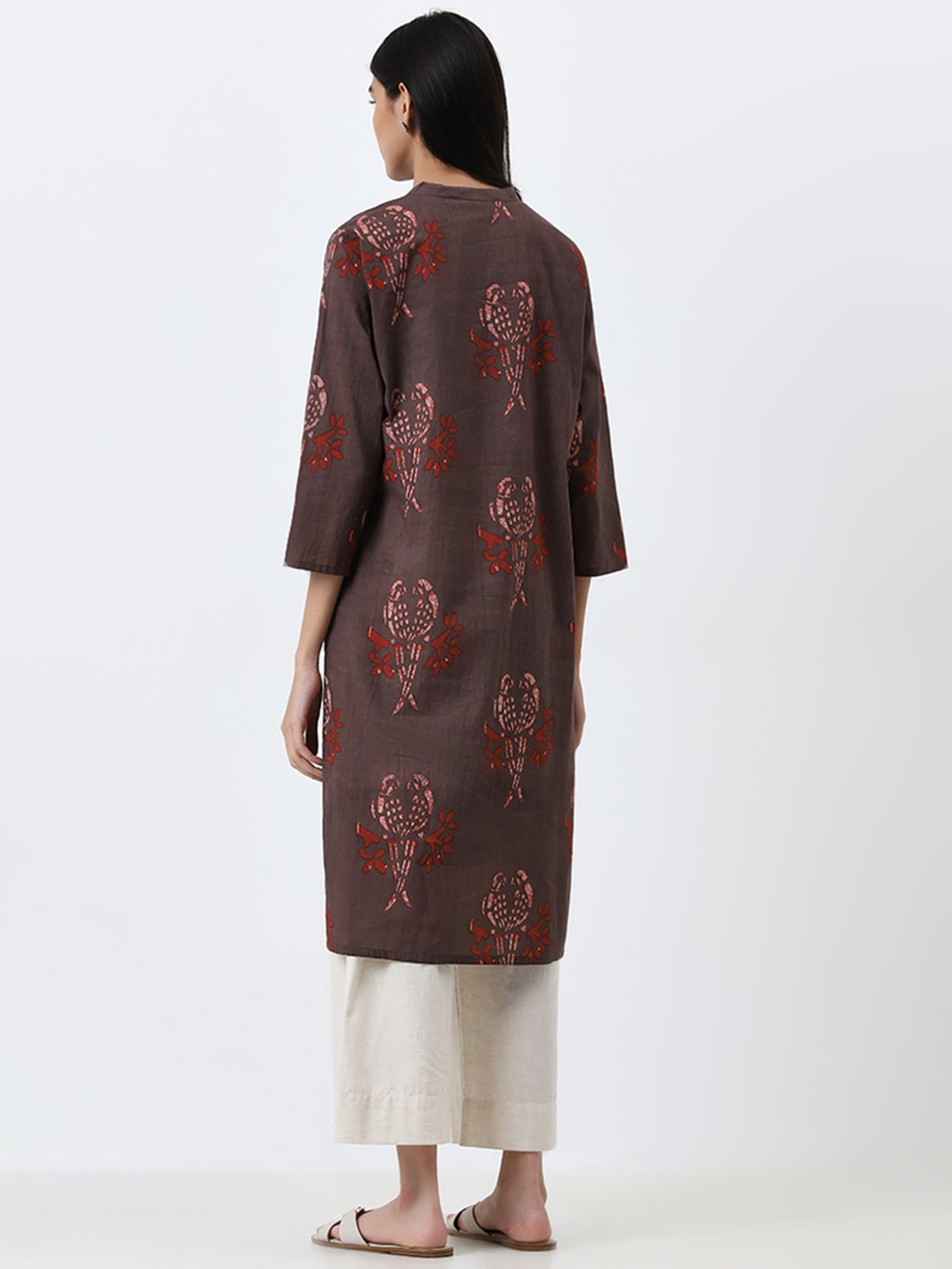 Utsa by Westside Brown Abstract Printed Straight Cotton Kurta