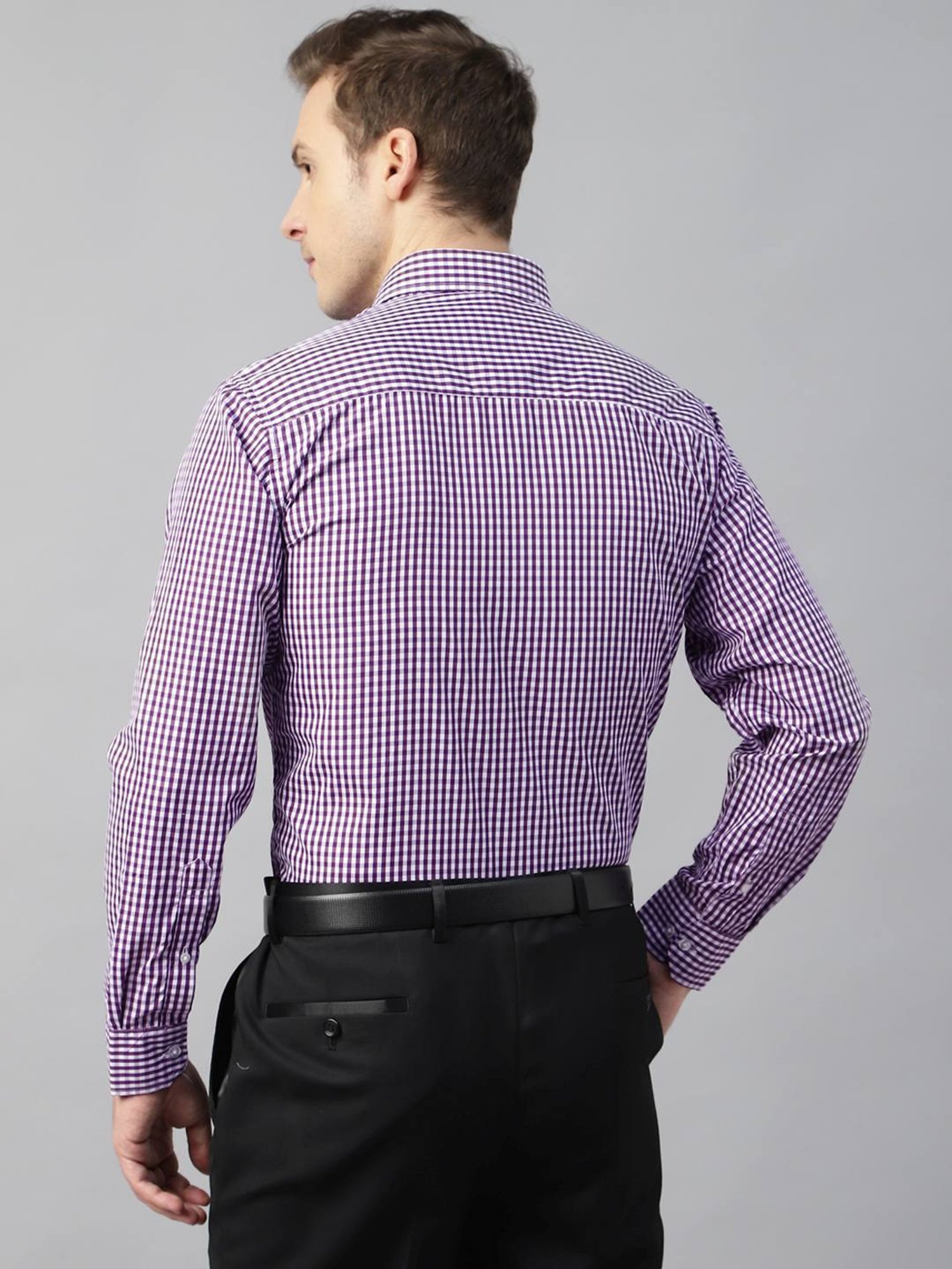 English Navy Purple Slim Fit Checks Shirt