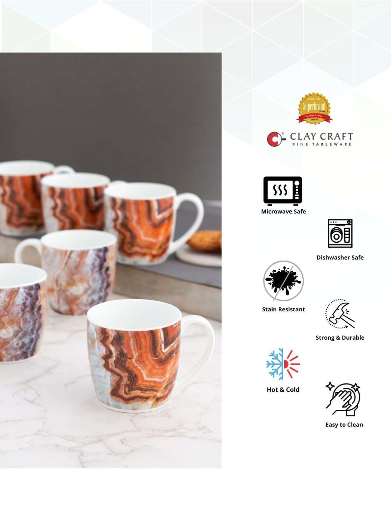 Clay Craft Multicolor Ceramic Coffee Mug (0.18 L) - Set of 6