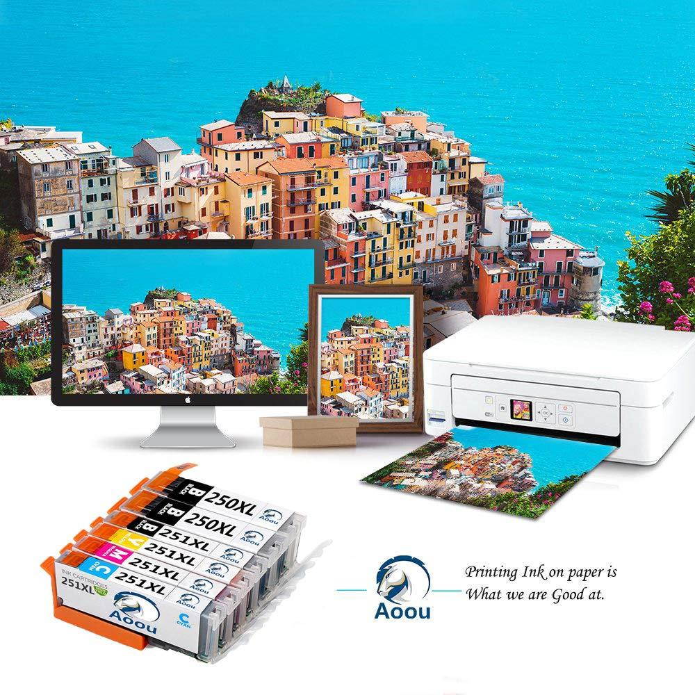 Aoou Compatible Ink Cartridge Replacement for Canon PGI-250XL PGI 250 XL CLI-251XL CLI 251 XL to use with PIXMA MX922 MG5520 (2 Large Black, 1 Cyan, 1 Magenta, 1 Yellow, 1 Small Black) 6 Pack