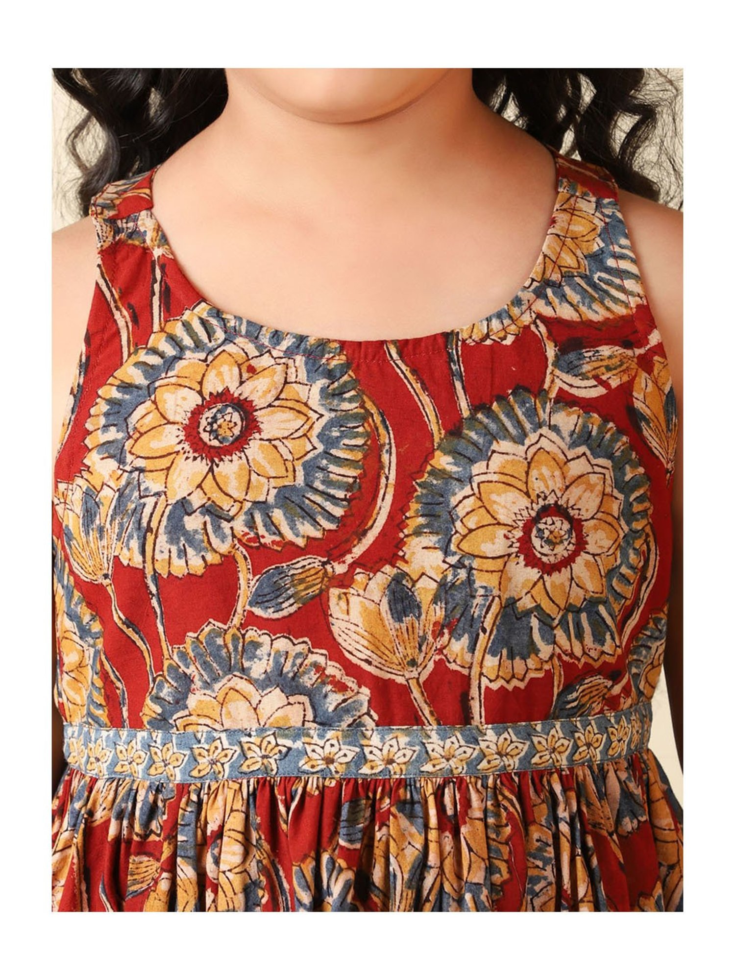 Fabindia Kids Maroon Floral Print Dress