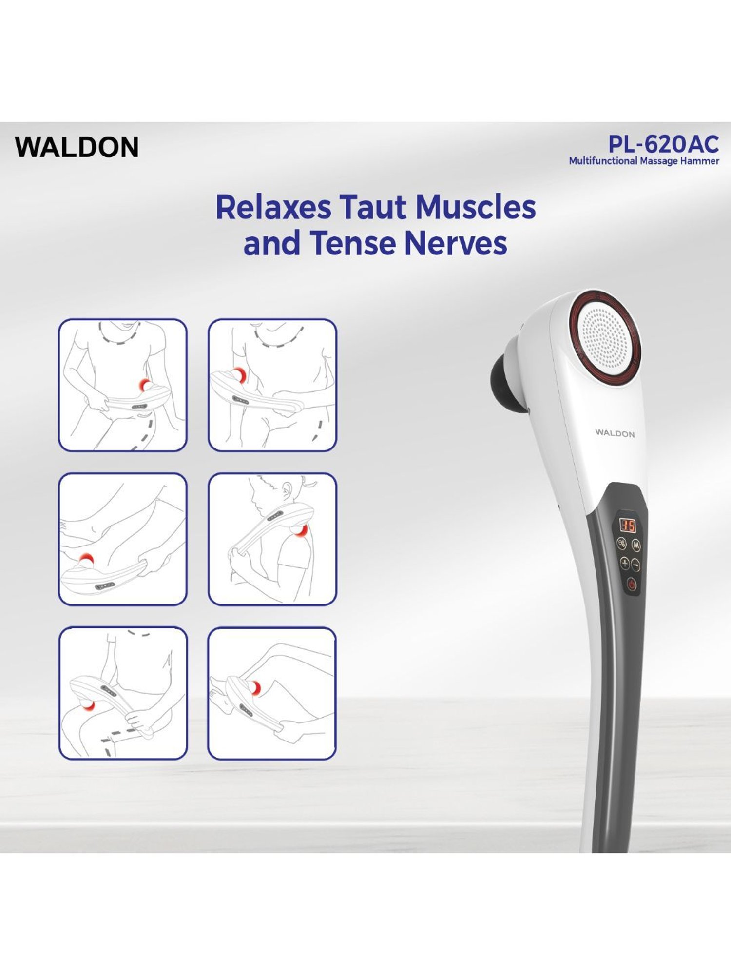 Waldon PL-620AC Corded Handheld Full Body Hammer Massager with 5 Massage Heads (Black and White)