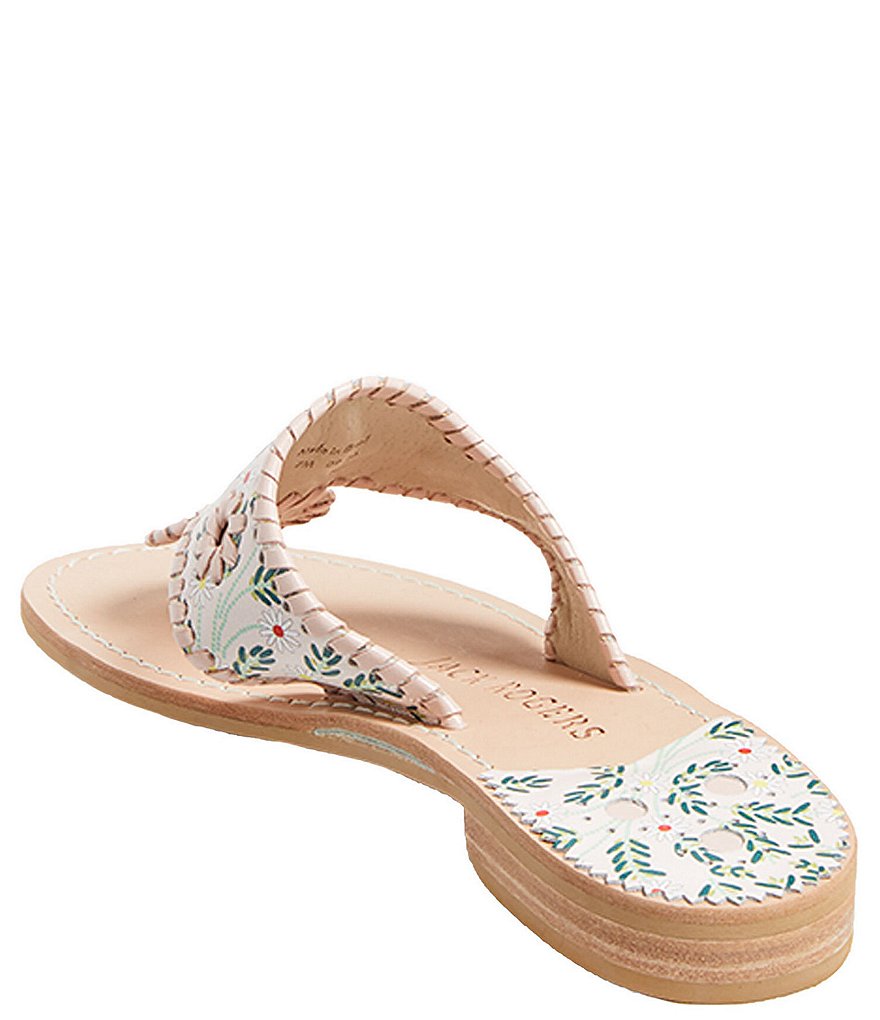 Jack Rogers Jack Daisy Print Leather Whipstitch Detail Thong Sandals