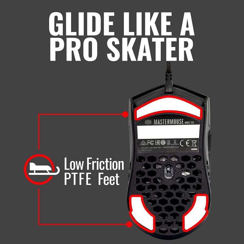 Cooler Master MM710 53G Gaming Mouse with Lightweight Honeycomb Shell Ultralight Ultraweave Cable Pixart 3389 16000 DPI Optical Sensor