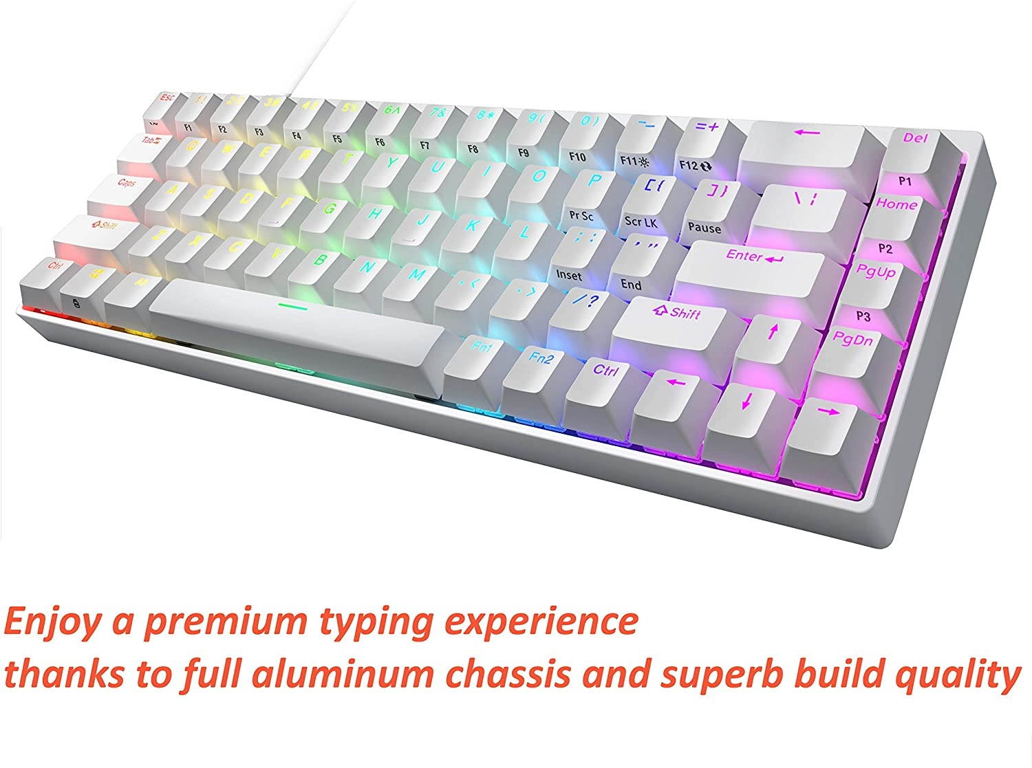 Durgod Hades 68 RGB Mechanical Gaming Keyboard - 65% Layout - Cherry Profile - NKRO - USB Type C - Aluminium Chassis (Gateron Silent Brown, White PBT)