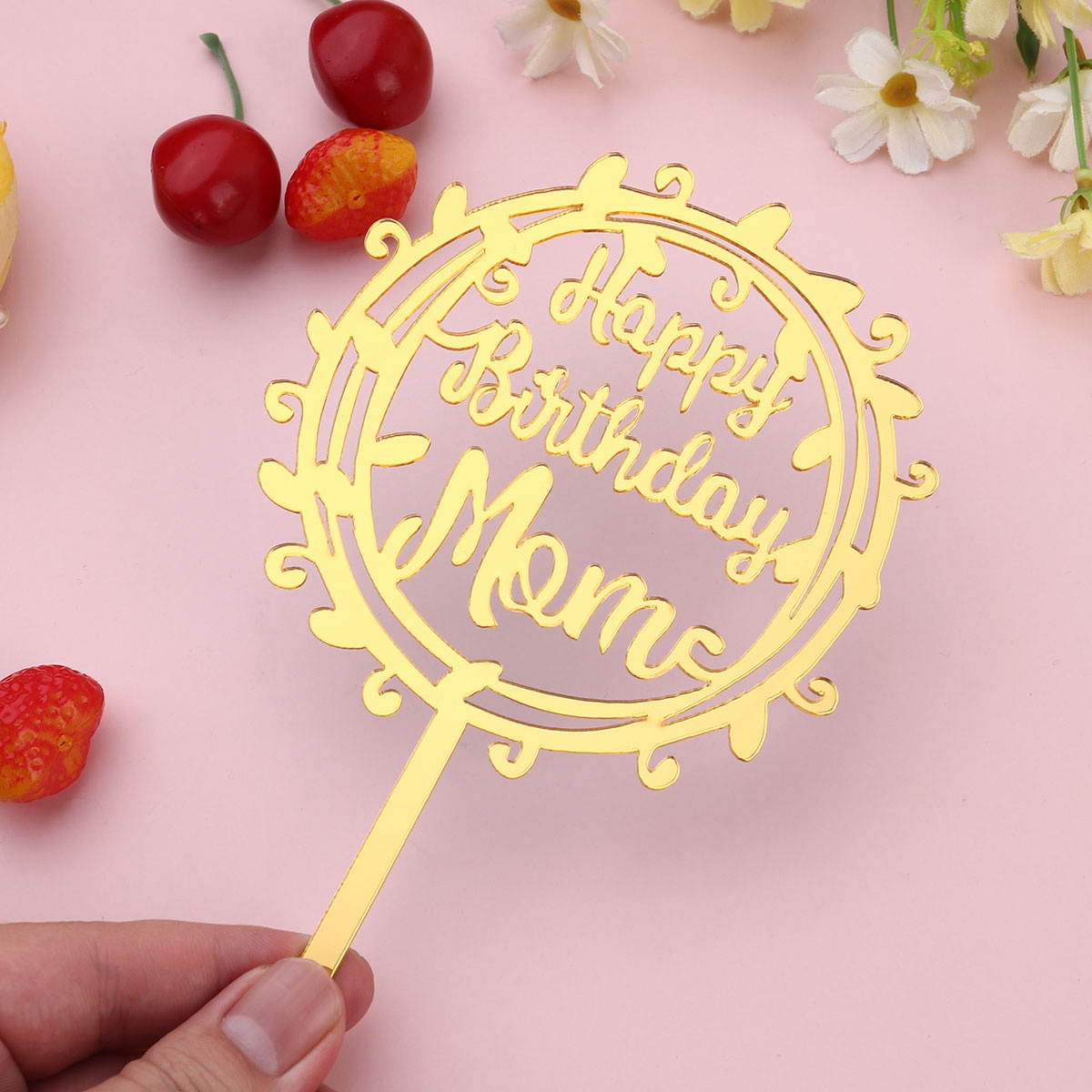 6pcs Glitter Paper Cake Toppers Letter Printing Cake Picks DIY Cake Decoration Mothers Day Dessert Insert Party Favor for Decoration (Golden)