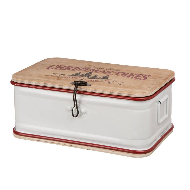 16"/2pc Christmas Enameled Metal and Wooden Chest Decorative Figurine - Glitzhome