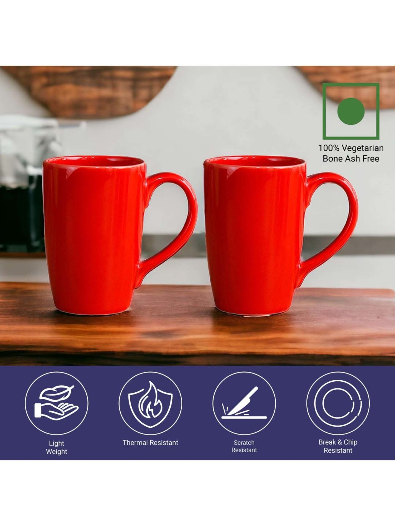 Femora Red Ceramic Coffee Mugs (0.36 L) - Set of 4
