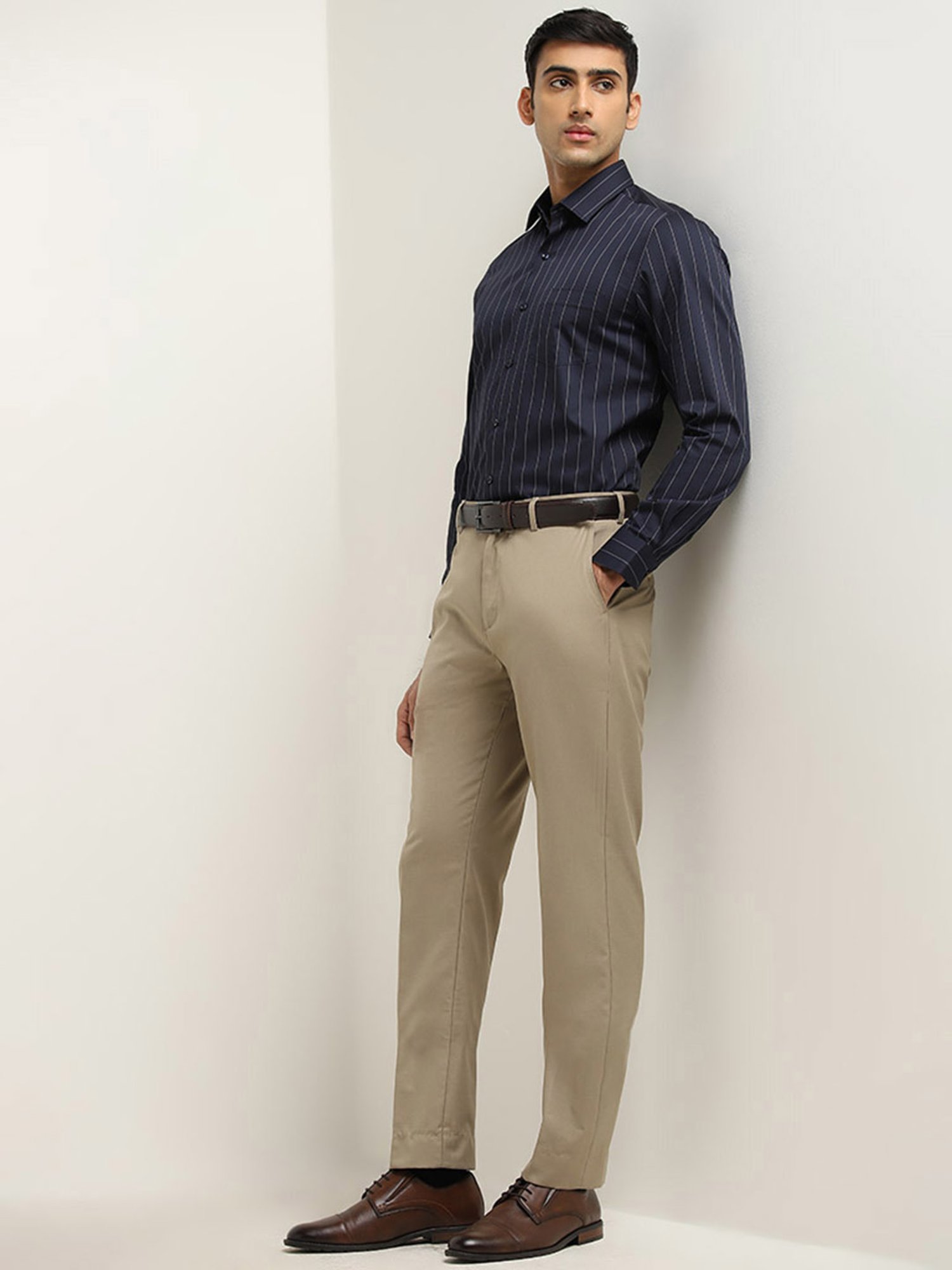 WES Formals by Westside Navy Striped Slim Fit Shirt