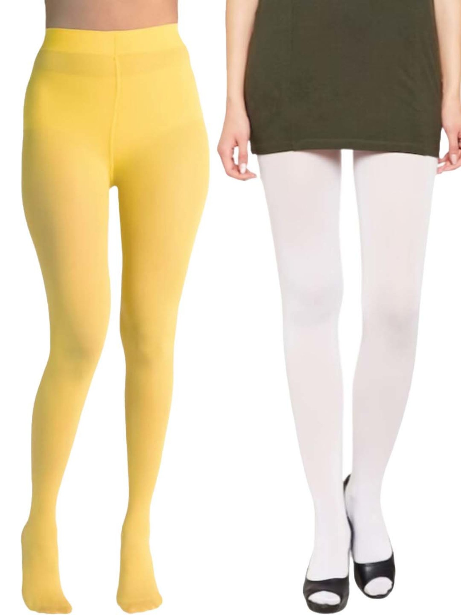 Secrets By ZeroKaata Yellow & White Plain Pantyhose Stockings - Pack Of 2