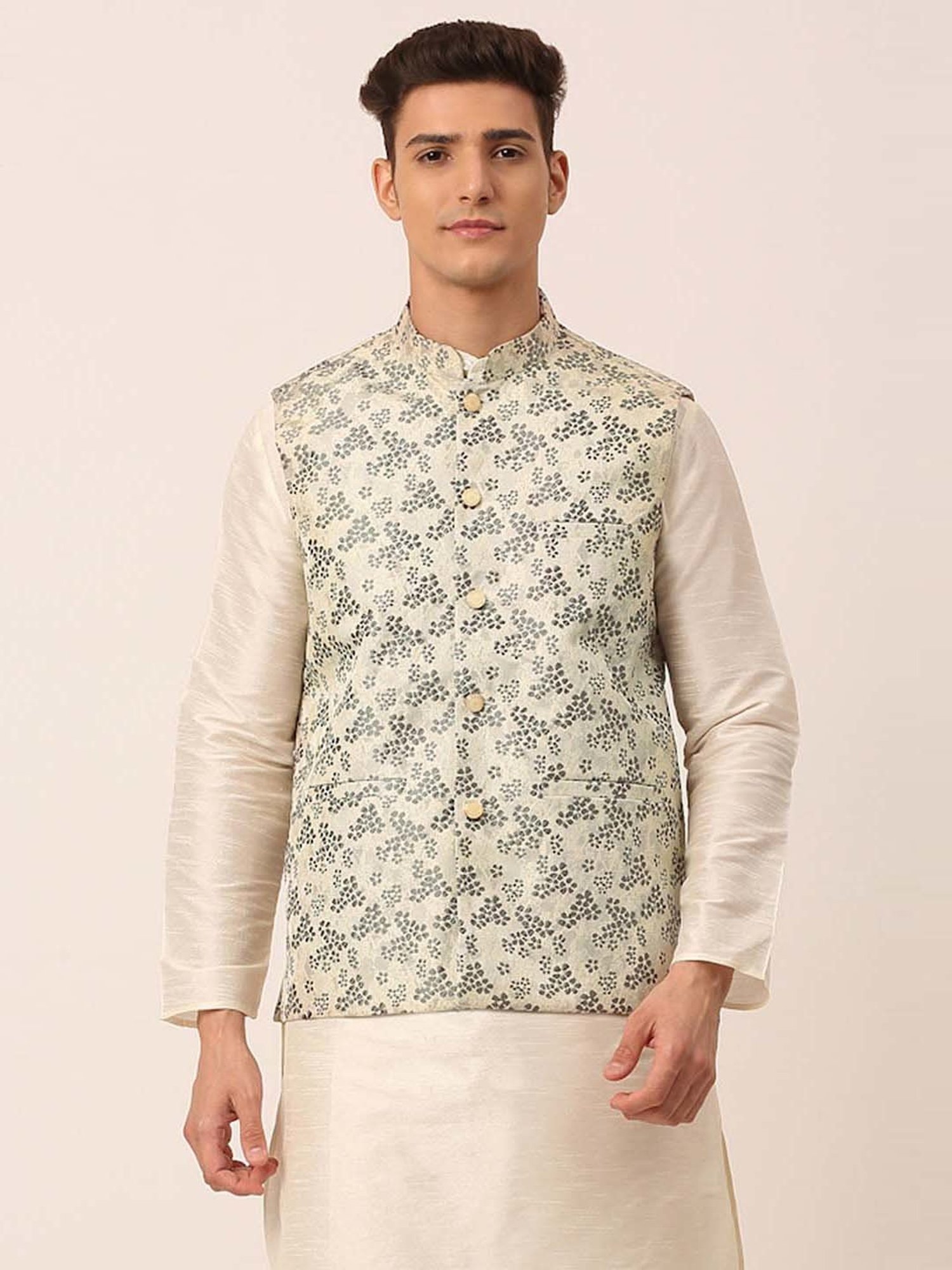 Jompers Grey Regular Fit Embroidered Nehru Jacket