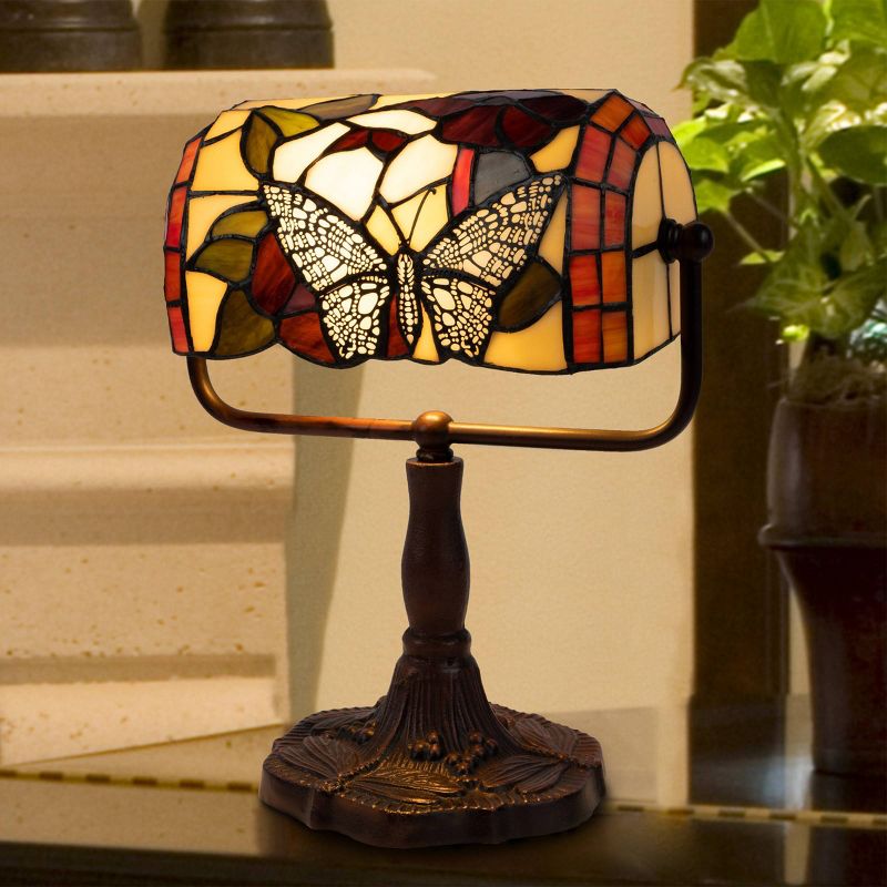 Tiffany Style Bankers Lamp with Butterfly Design