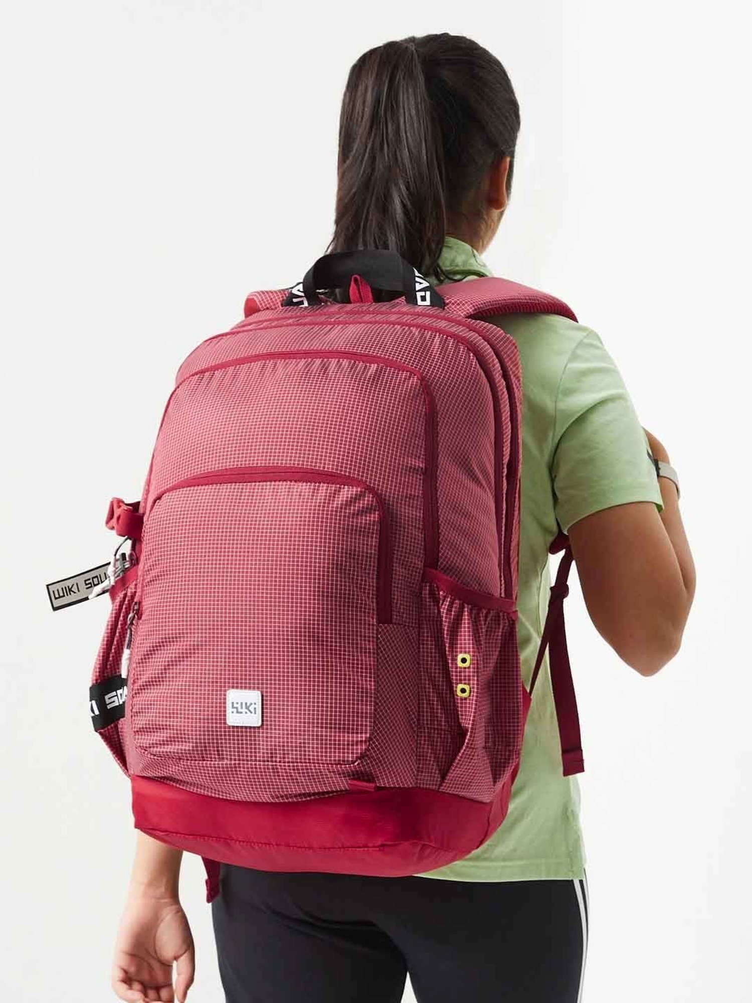 Wiki Back to School Squad 4 Red Polyester Checks Backpack - 40 Ltrs