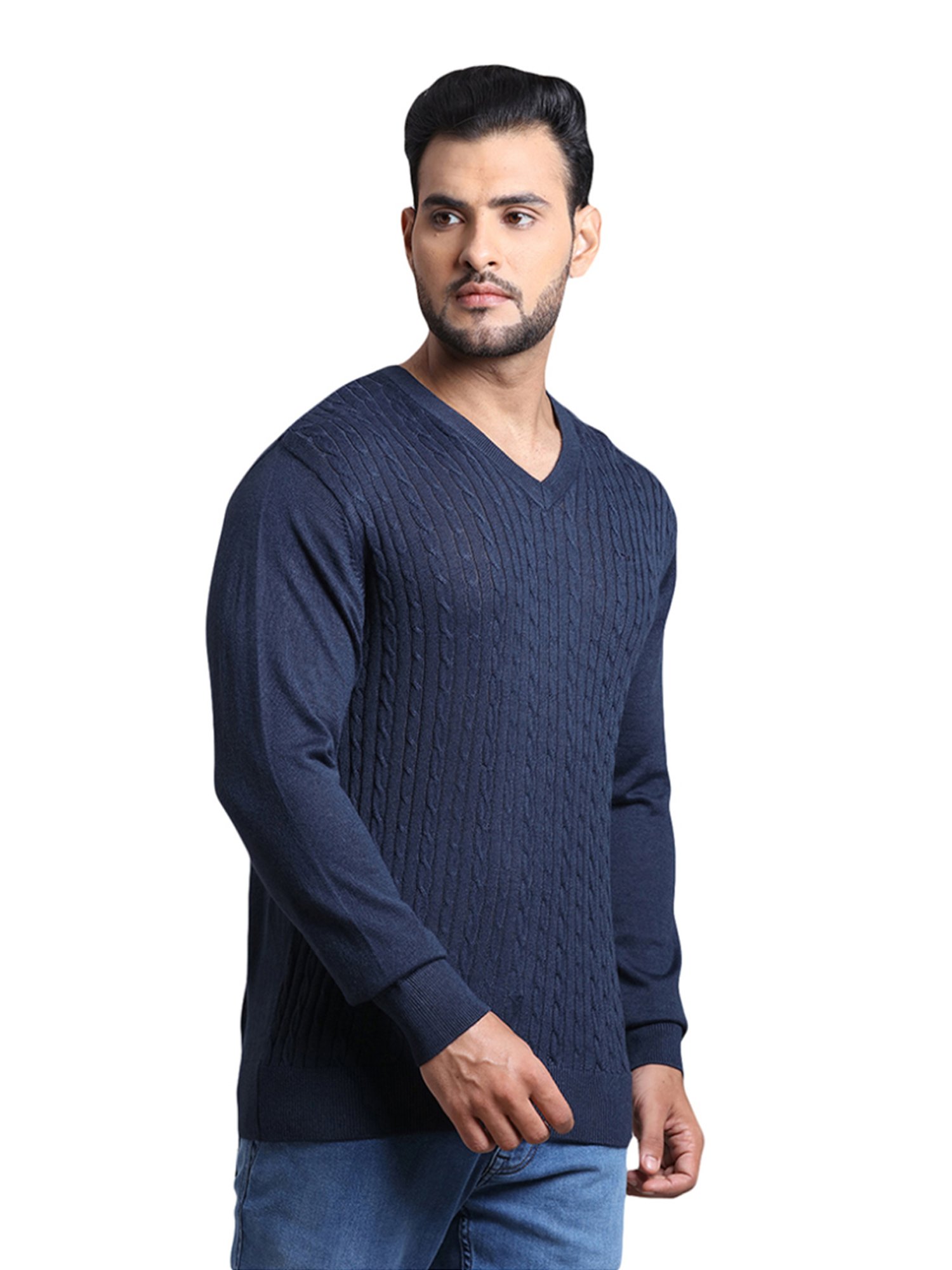 ColorPlus Blue Tailored Fit Texture Sweater