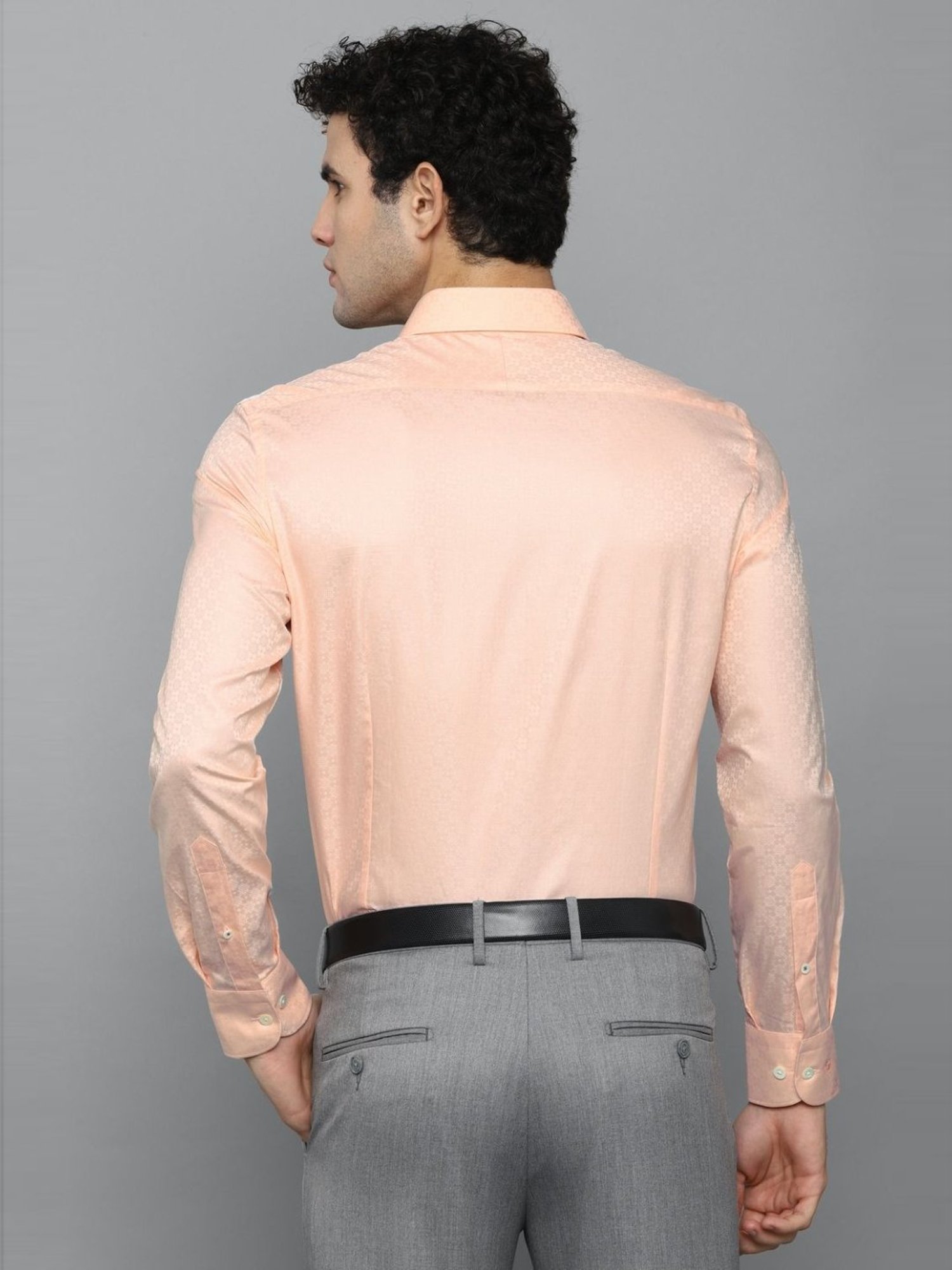 Luxure By Louis Philippe Peach Cotton Slim Fit Printed Shirt