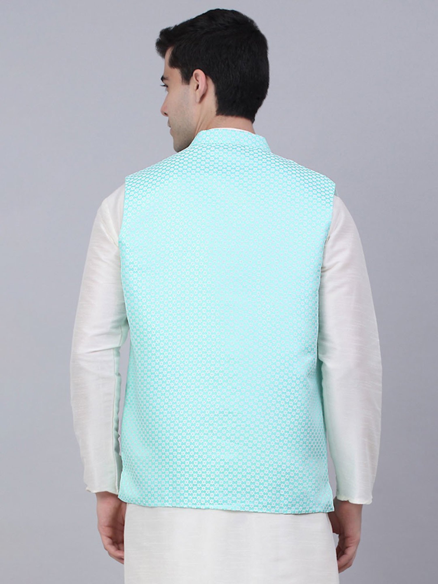 Jompers Sky Blue Regular Fit Mandarin Collar Nehru Jacket
