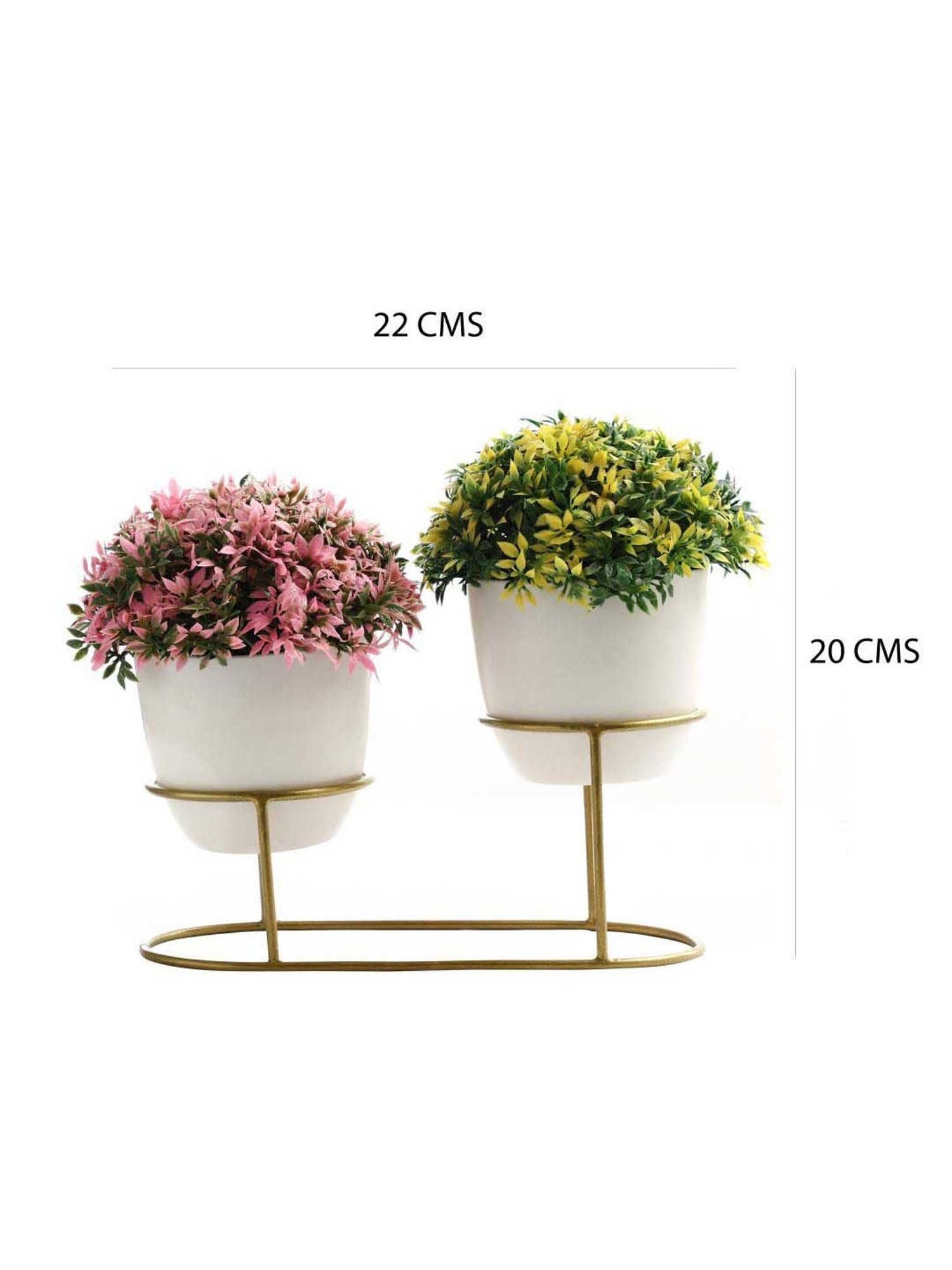 Foliyaj Multicolor Plastic Artificial Plants With Metal Holder - Set of 2