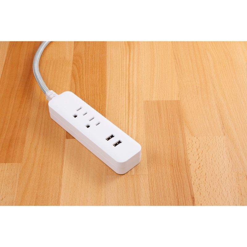 Cordinate 4' 2 Outlet 2 USB 2.4A Extension Cord Braided Gray/White