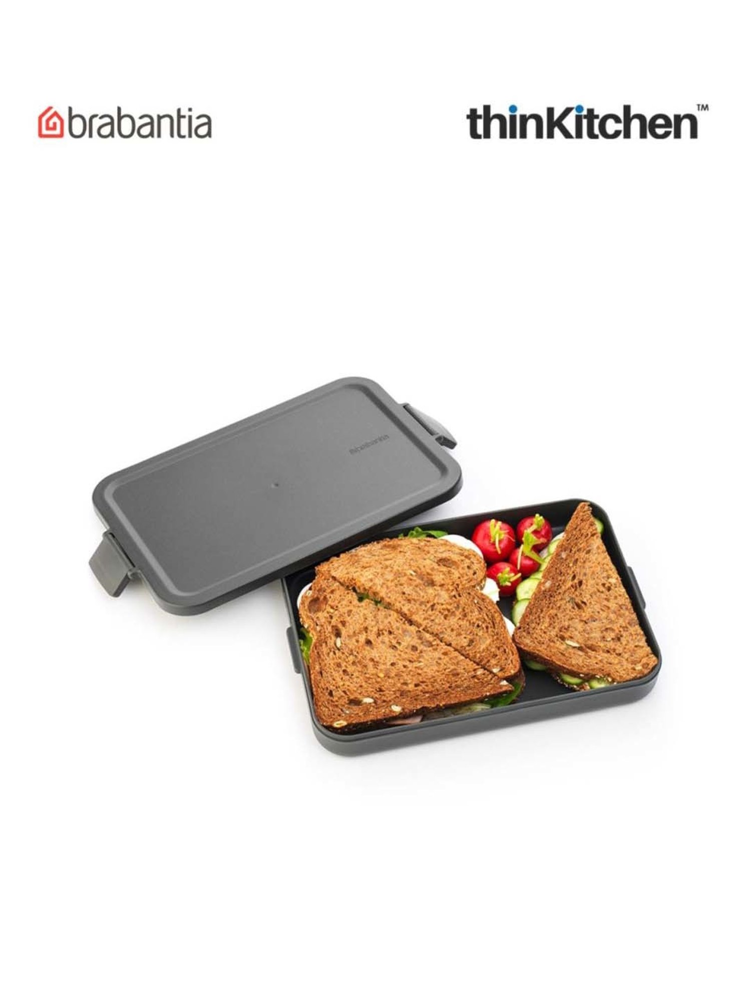 Brabantia Dark Grey Plastic Make & Take Flat Lunch Box (1.1 L)