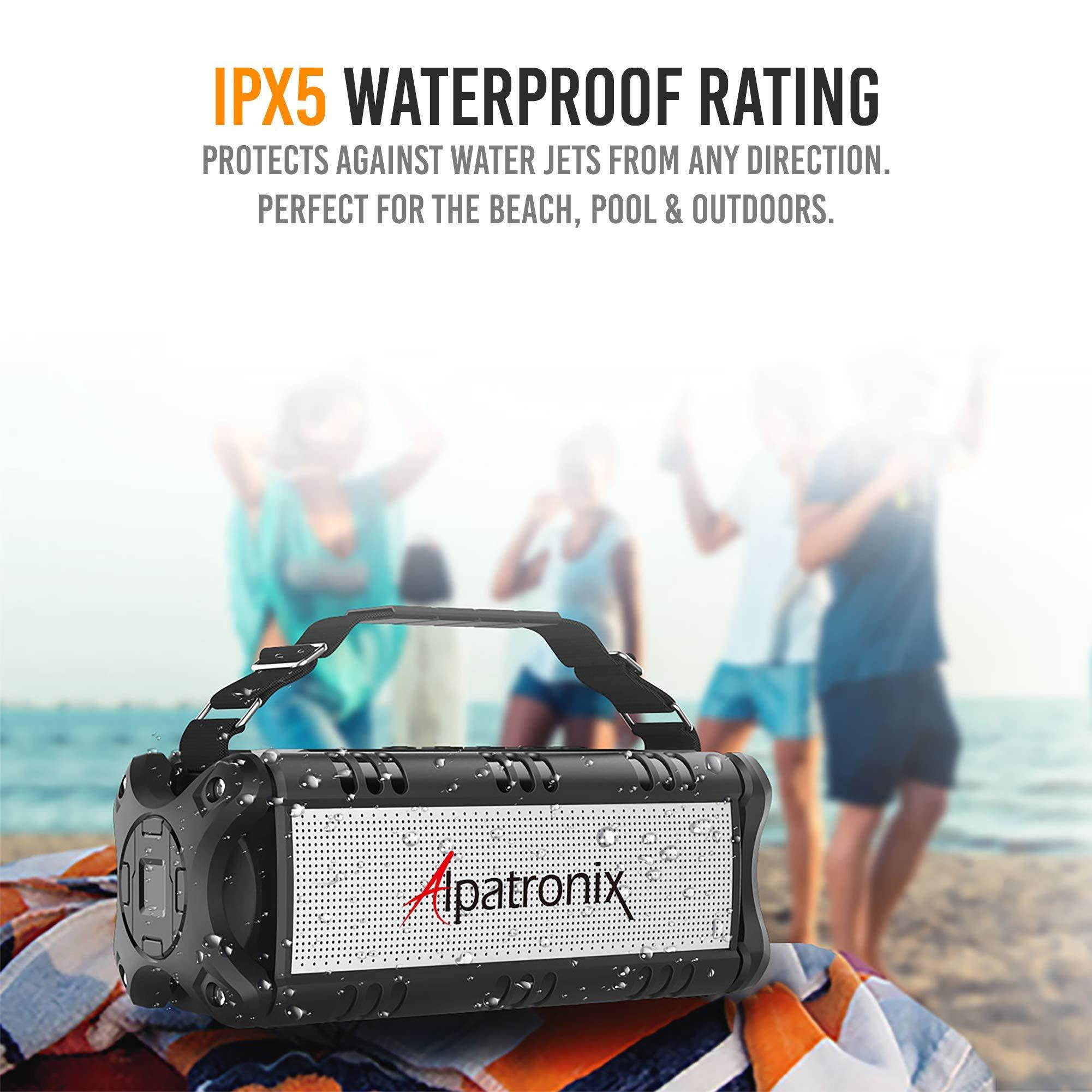 Waterproof Bluetooth Speaker, 40W Portable Wireless Speaker, 8000mAh Power Bank, Shockproof w/TWS, DSP, Stereo, Subwoofer, TF Card & Equalizer, Alpatronix AX500 for Parties, Indoor & Outdoor - Black