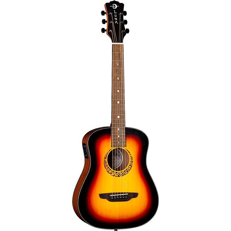 Luna Guitars Safari Tribal 3/4 Size Travel Acoustic/Electric Guitar Tobacco Sunburst