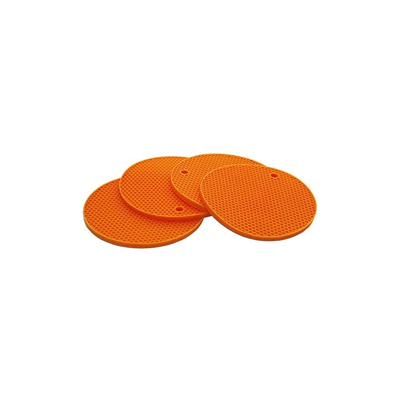 Plus Round Silicone Hot Mats and Trivets for Hot Dishes and Hot Pots, Hot Pads for Countertops, Tables, Pot Holders, Spoon Rest Small Place Mats Set of 4 Color Orange
