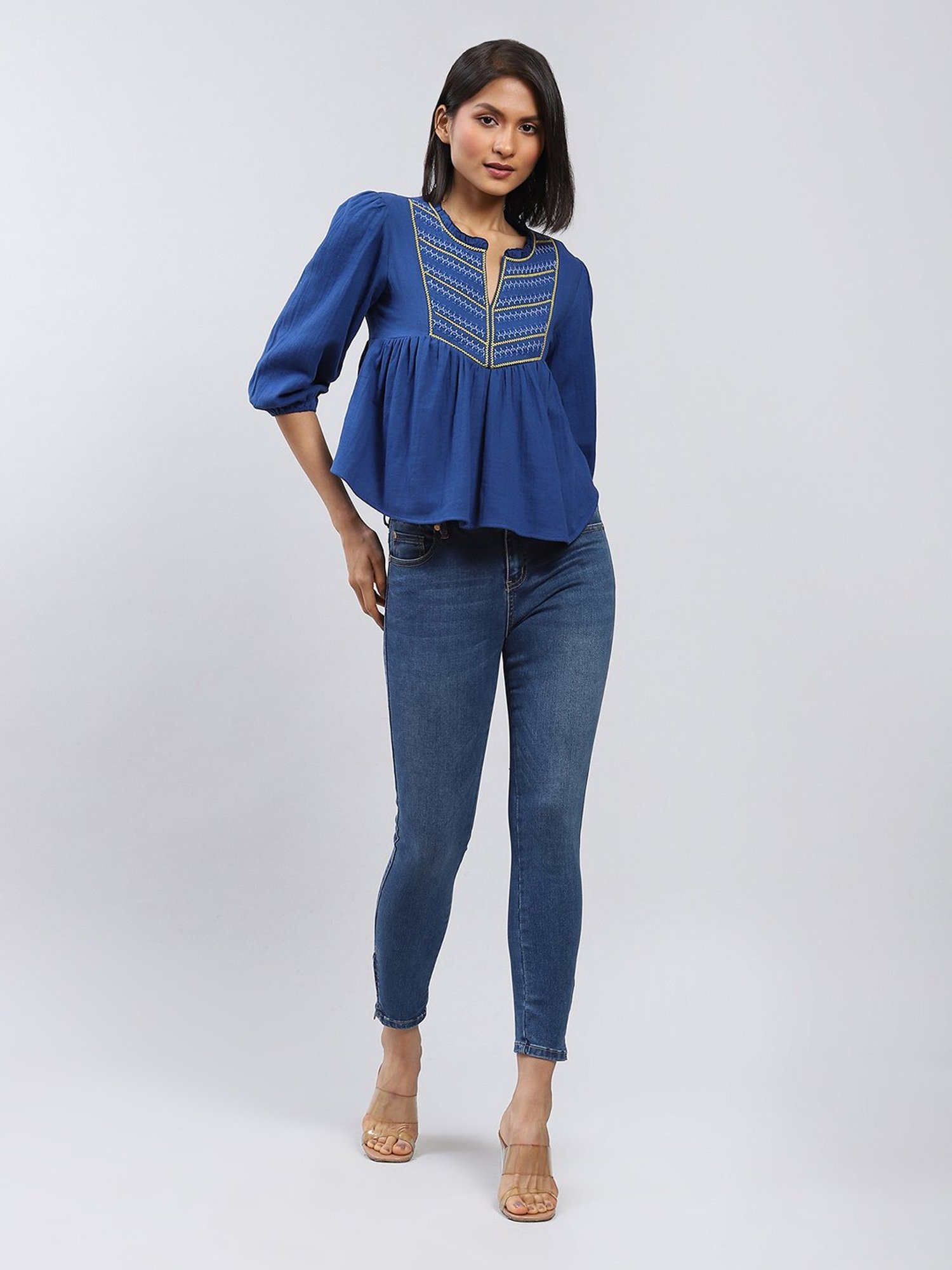 Label Ritu Kumar Blue Embroidered Top