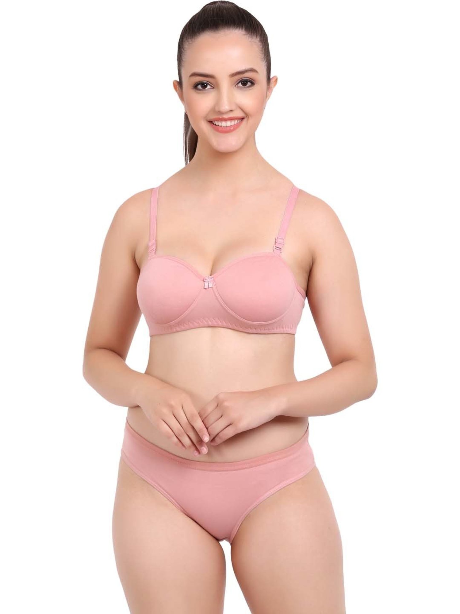 AROUSY Baby Pink Cotton Bra & Panty Set