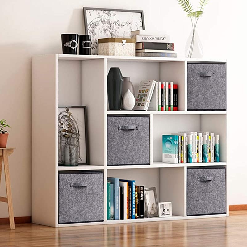 4 Pack Gray Fabric Foldable Cubes Strorage Bin Baskets Organizer Container with Strong Handles Size 13 x 15 x 13 inch