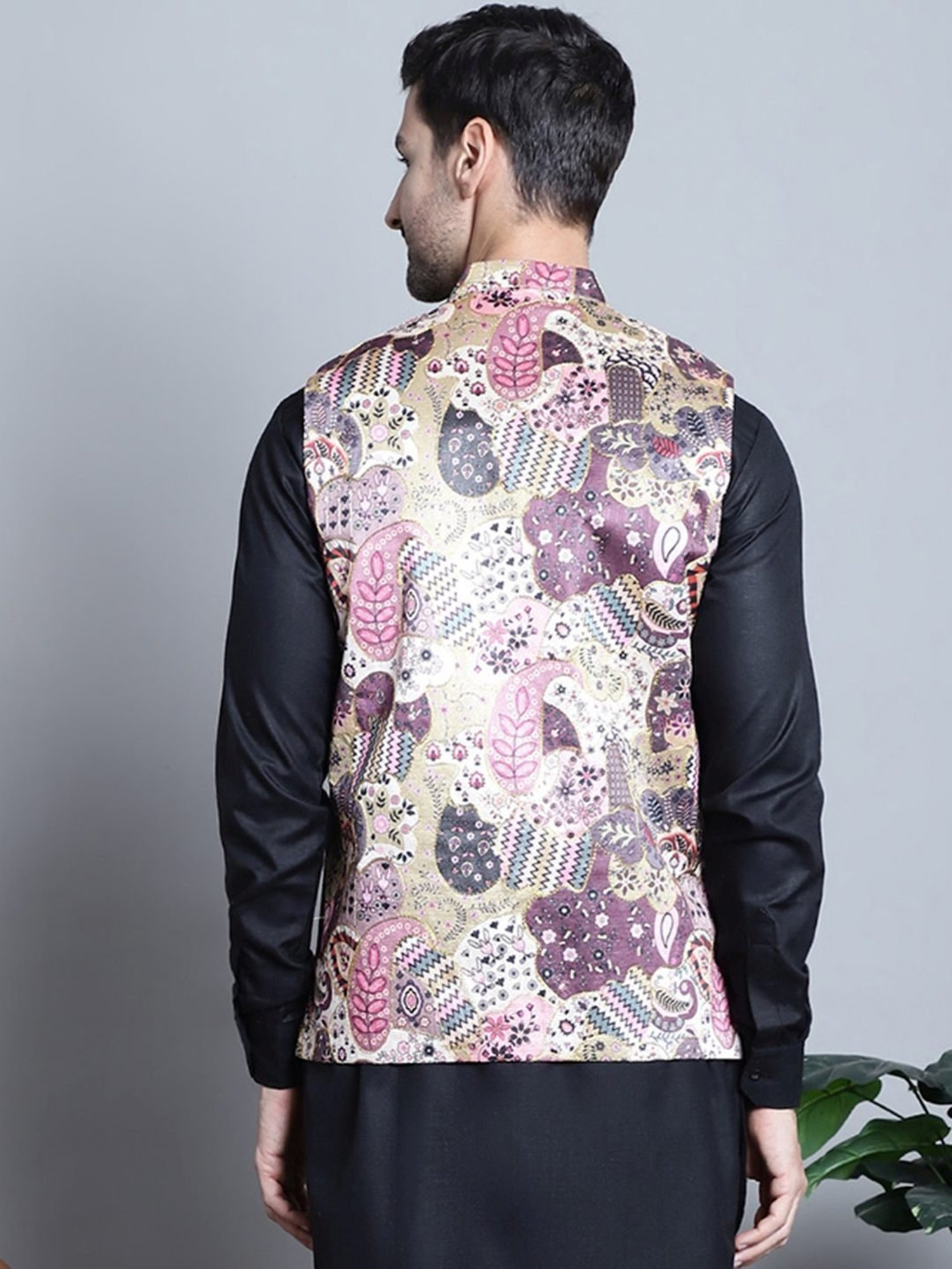 Jompers Purple  Regular Fit Printed Nehru Jacket